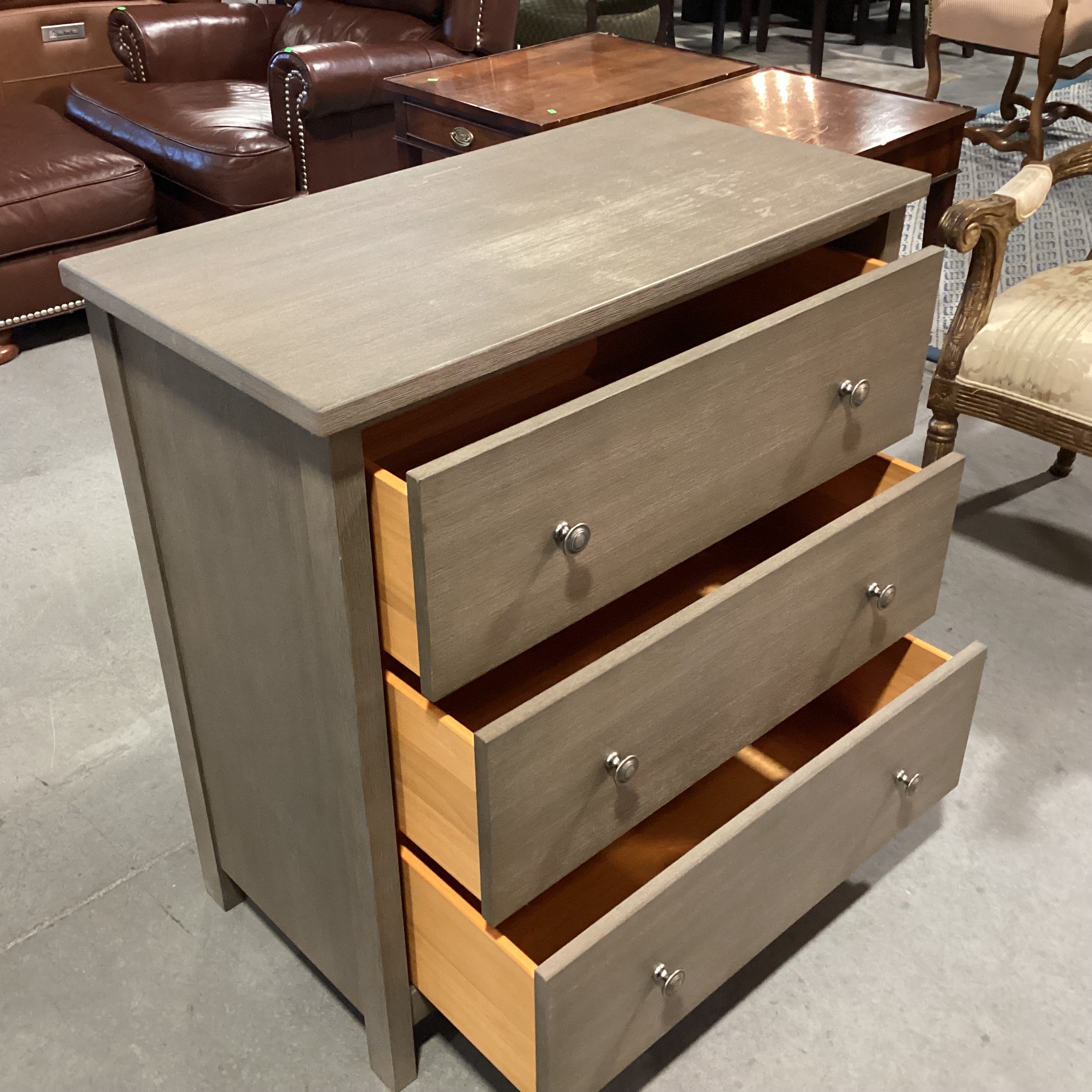 Williams Sonoma Grey Washed Finish Wood 3 Drawer Chest 32"x 16.5"x 34"
