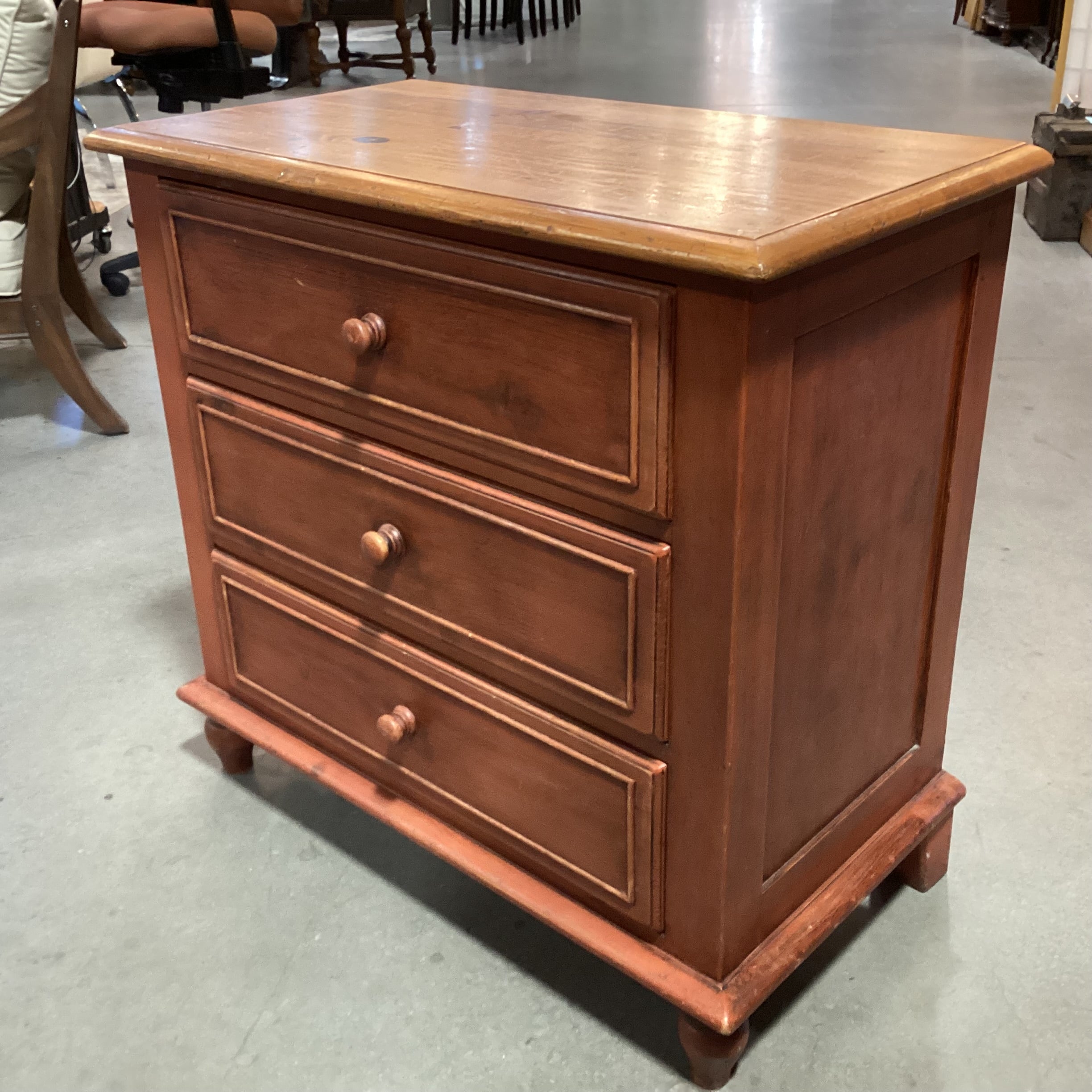 Rustic Country Red & Natural Distressed Pine 3 Drawer Chest 34"x 18"x 32"