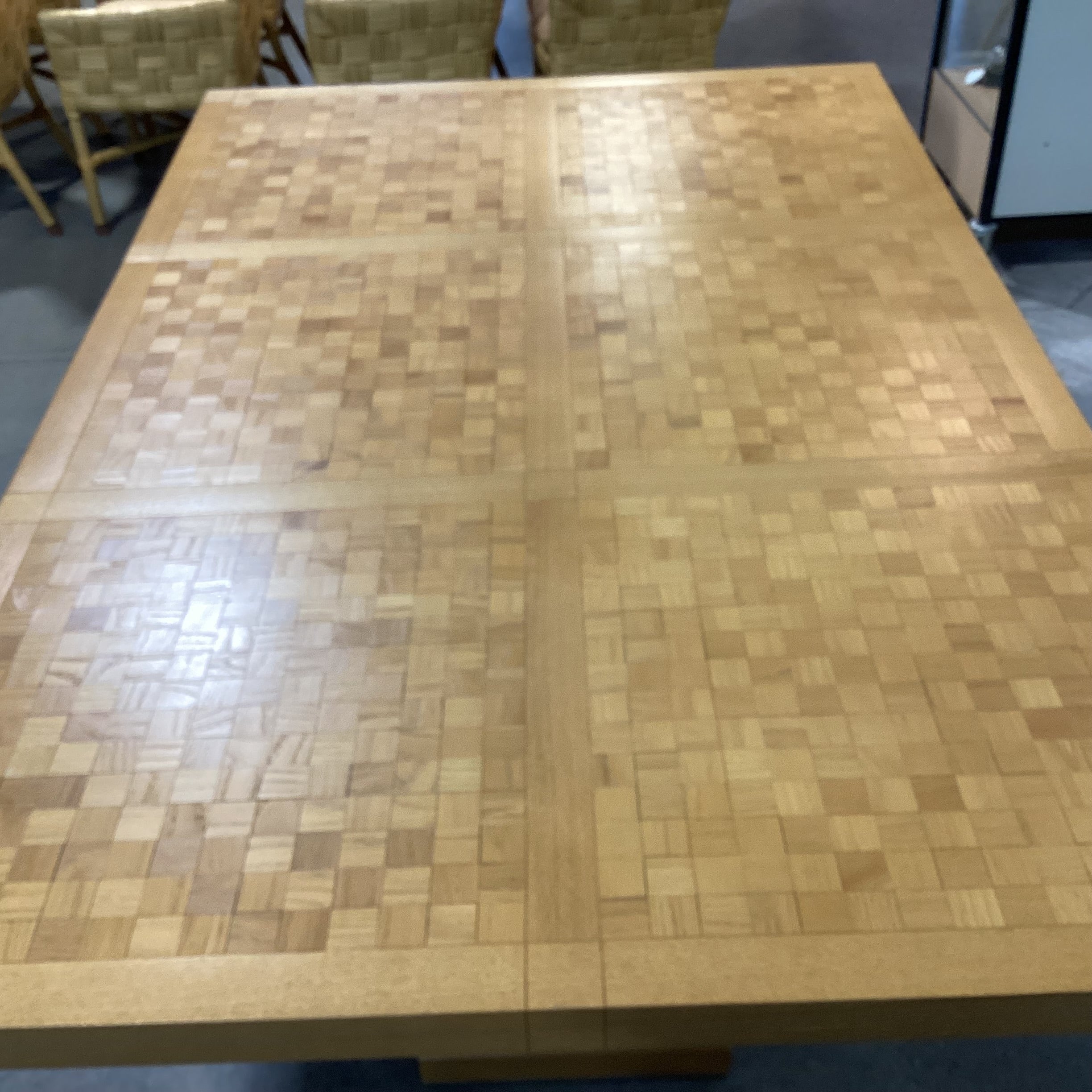 Frank Lloyd Wright Style Light Oak with Block Style Inset Dining Table 77.5"x 49.5"x 29.5"