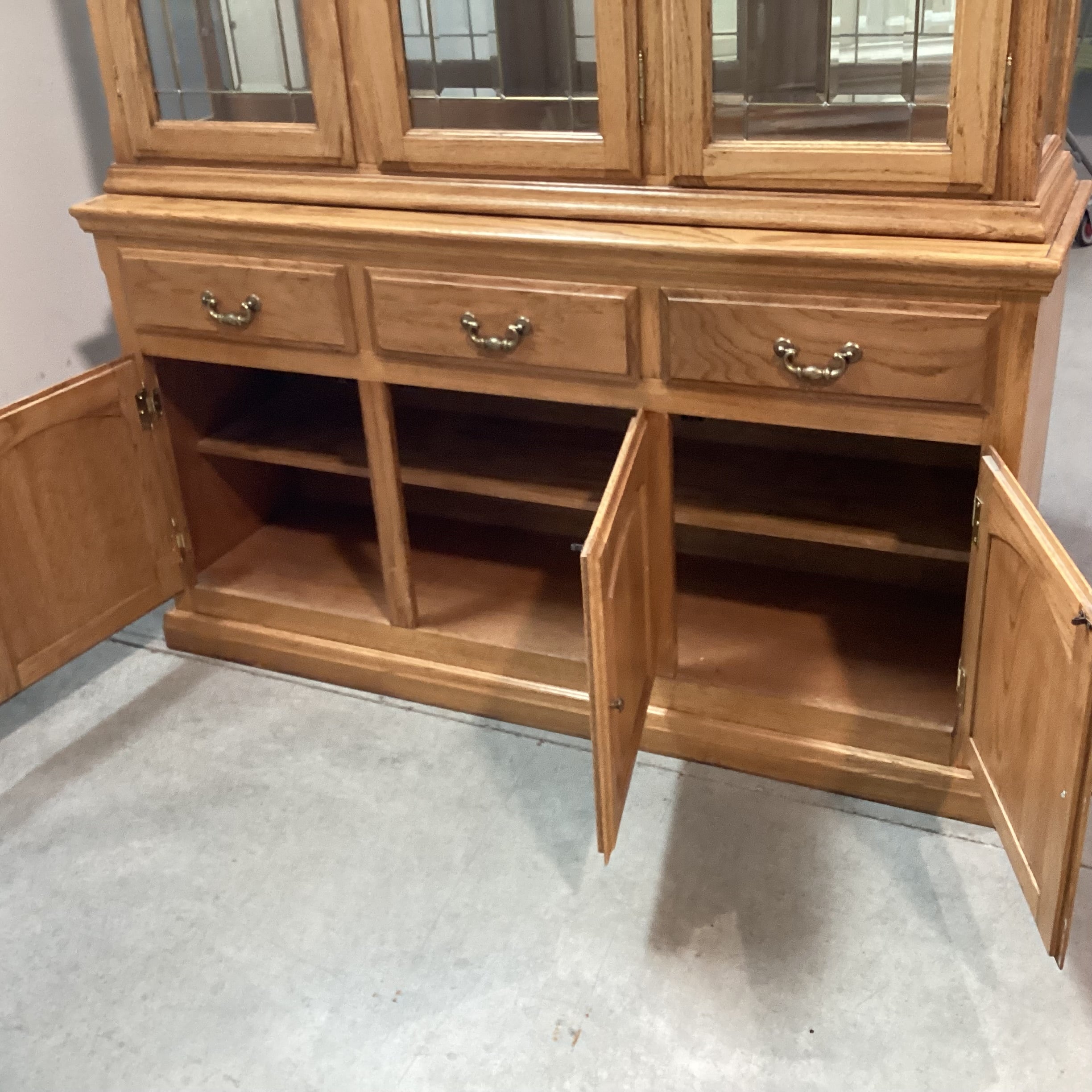 Light Oak 6 Door 3 Drawer Glass Shelves 2 Piece China Hutch 60.5"x 16.5"x 75"