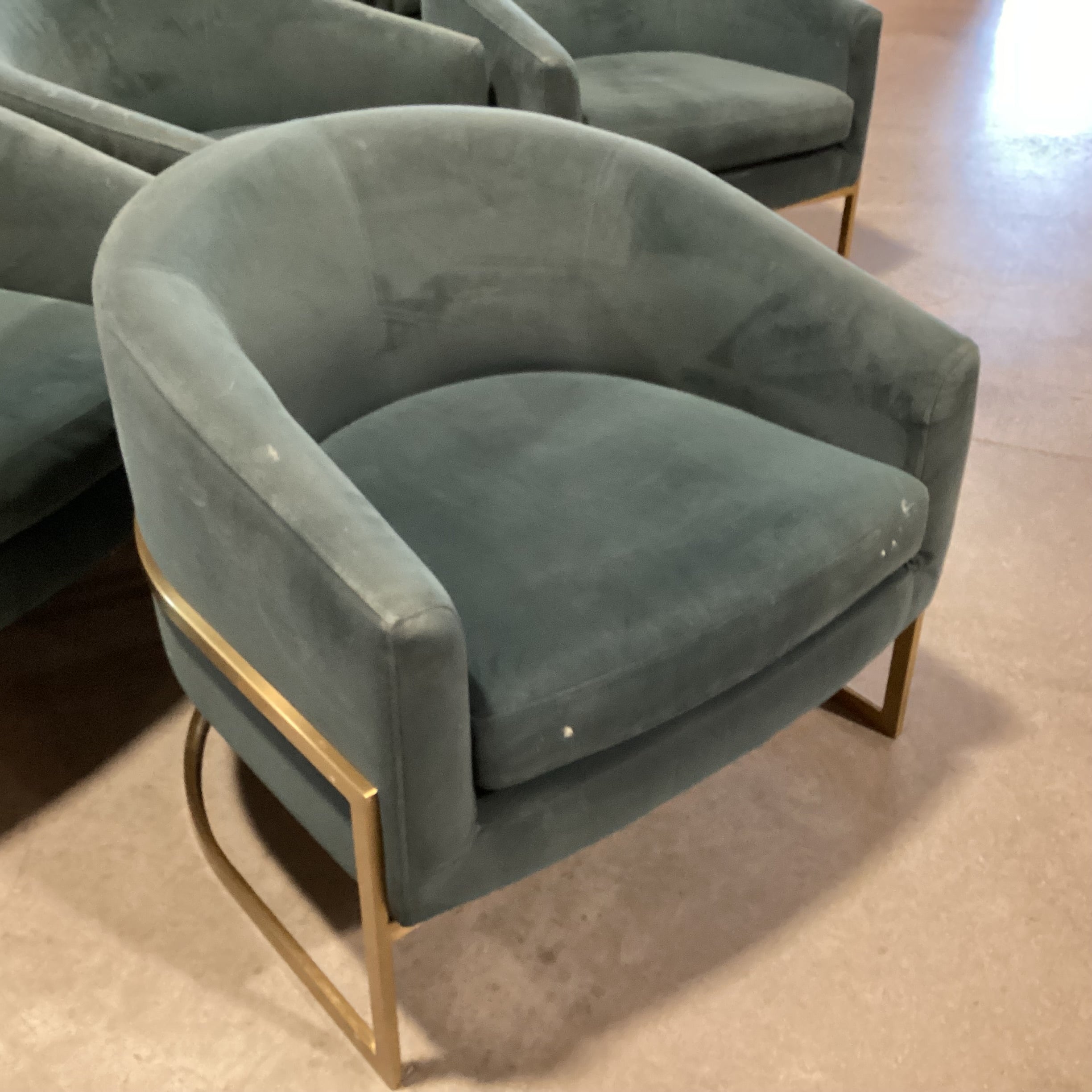Four Hands Corbin Green Velvet & Gold Metal Modern Chair 28"x 28"x 26"
