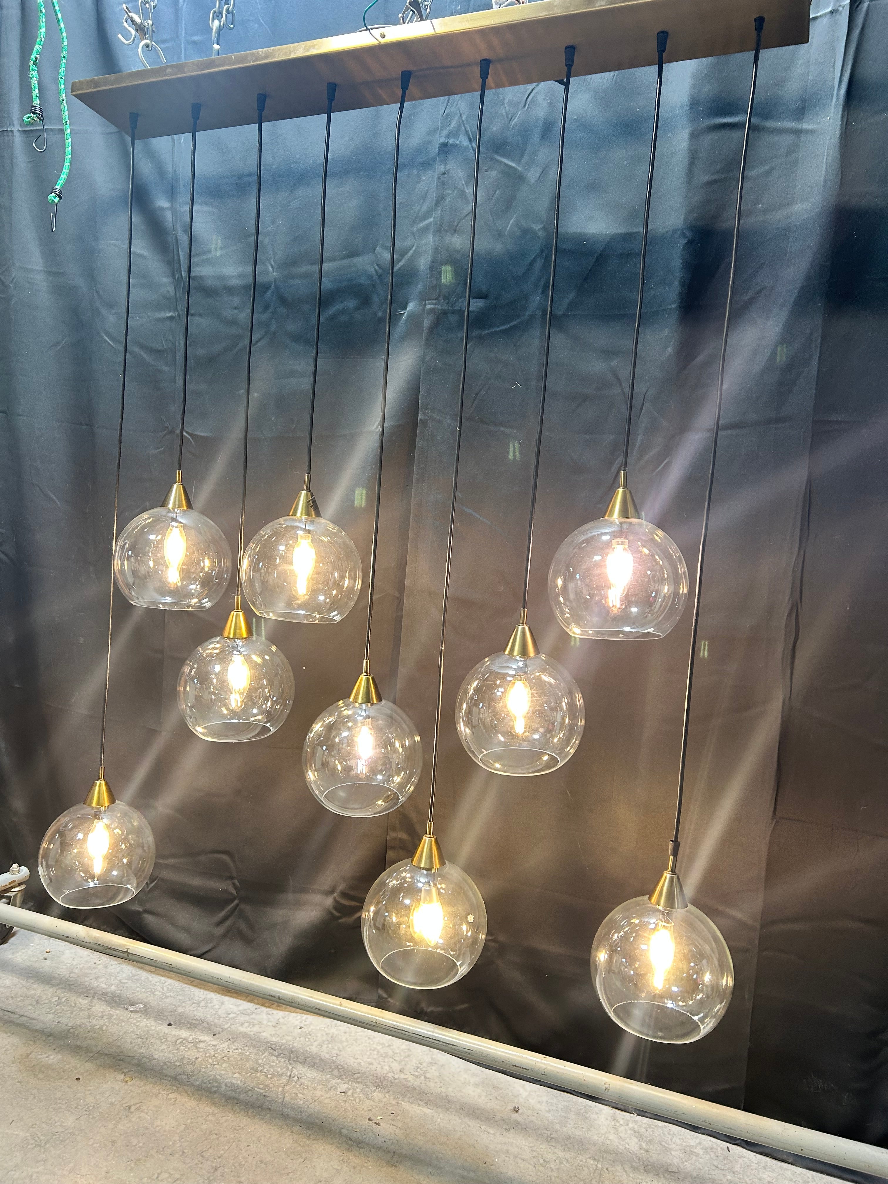 Multi Globe 9 Light Brass Pendant Chandelier 43"x 7"x 53"