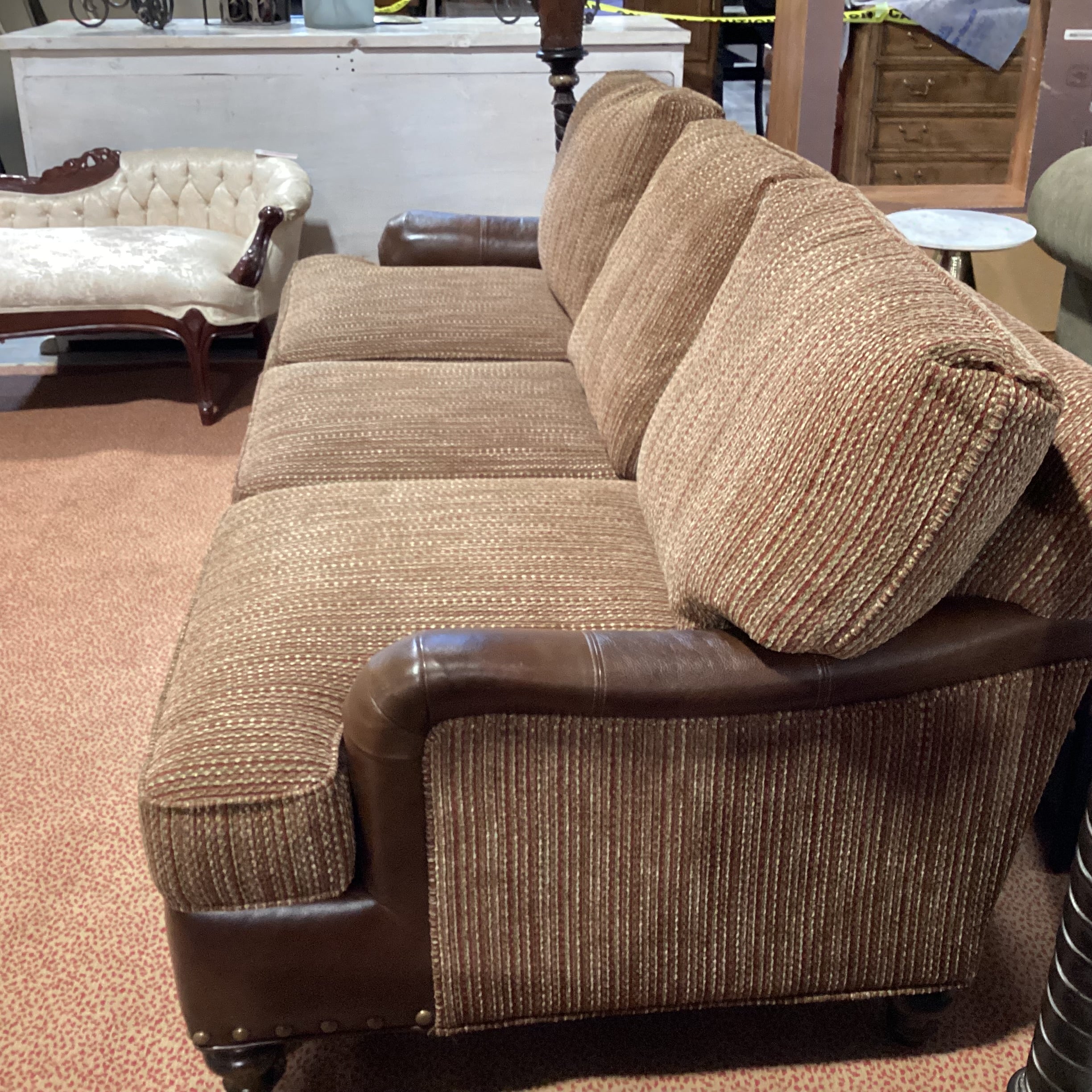 Massoud Gold & Rustic Woven Leather Nailhead Sofa 89"x 40"x 33"