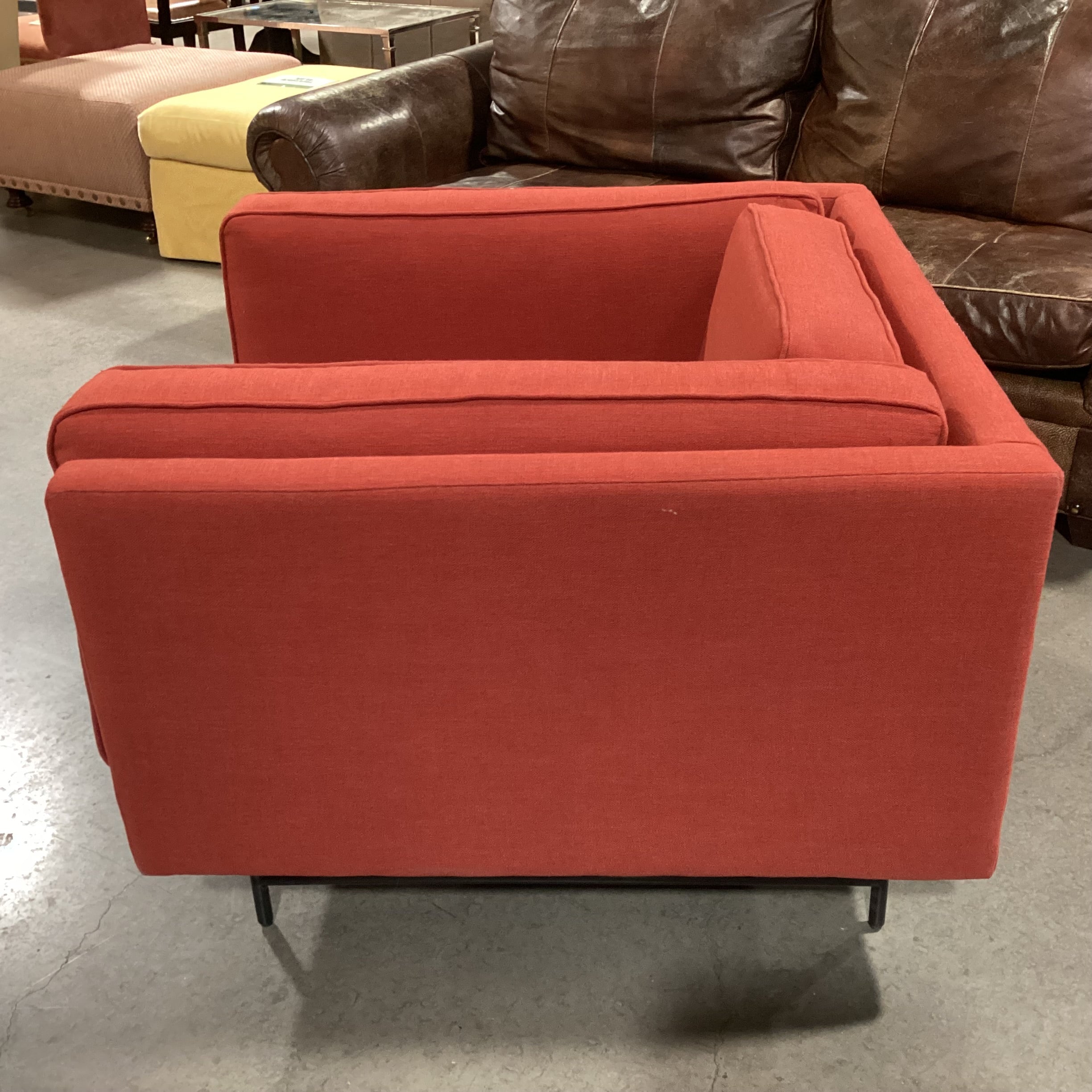 Blu Dot Red Linen Modern Bank Lounge Chair 39"x 36"x 25.5"