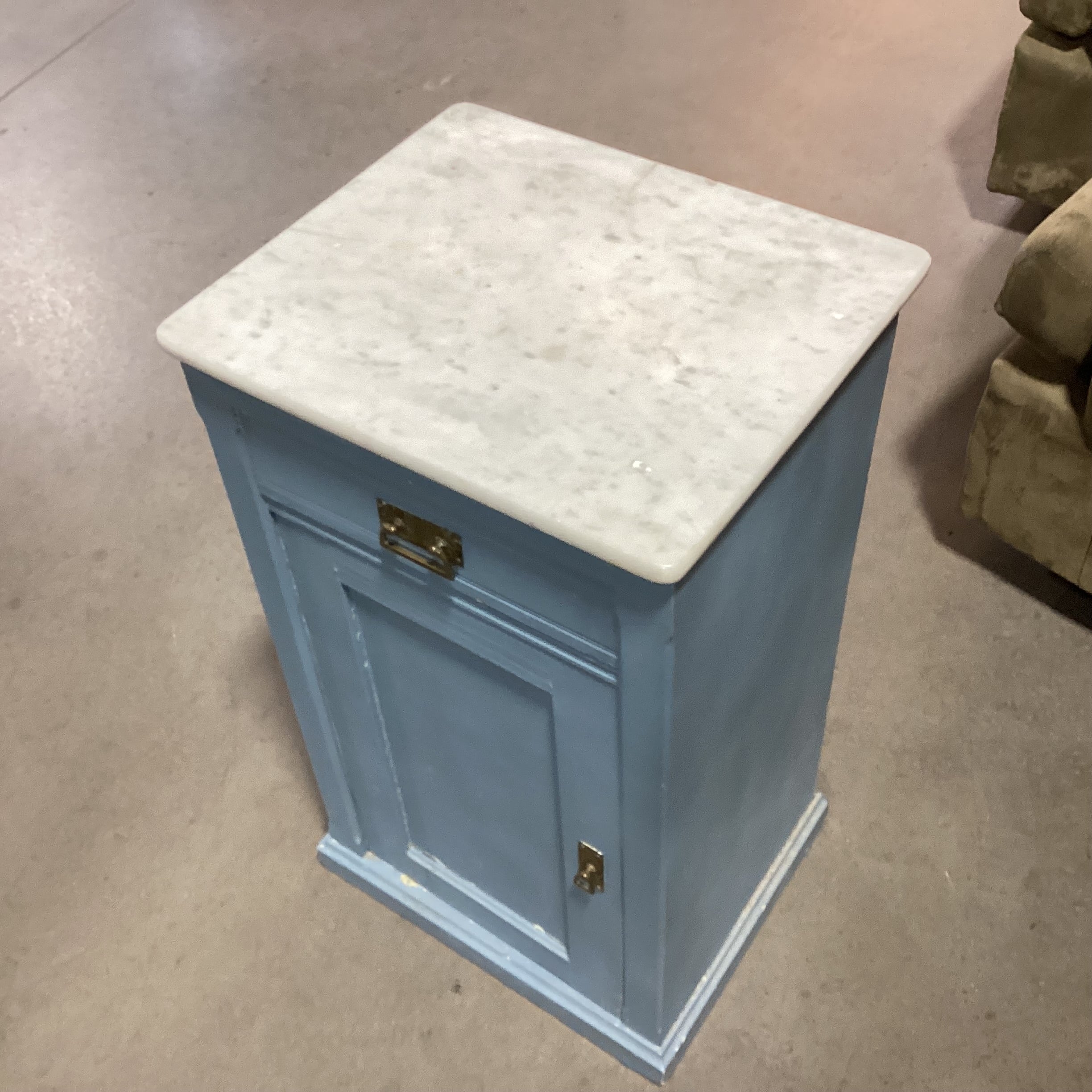 Rustic Wedgewood Blue 1 Drawer 1 Door with Marble Top End Table 17"x 14.5"x 28.5"