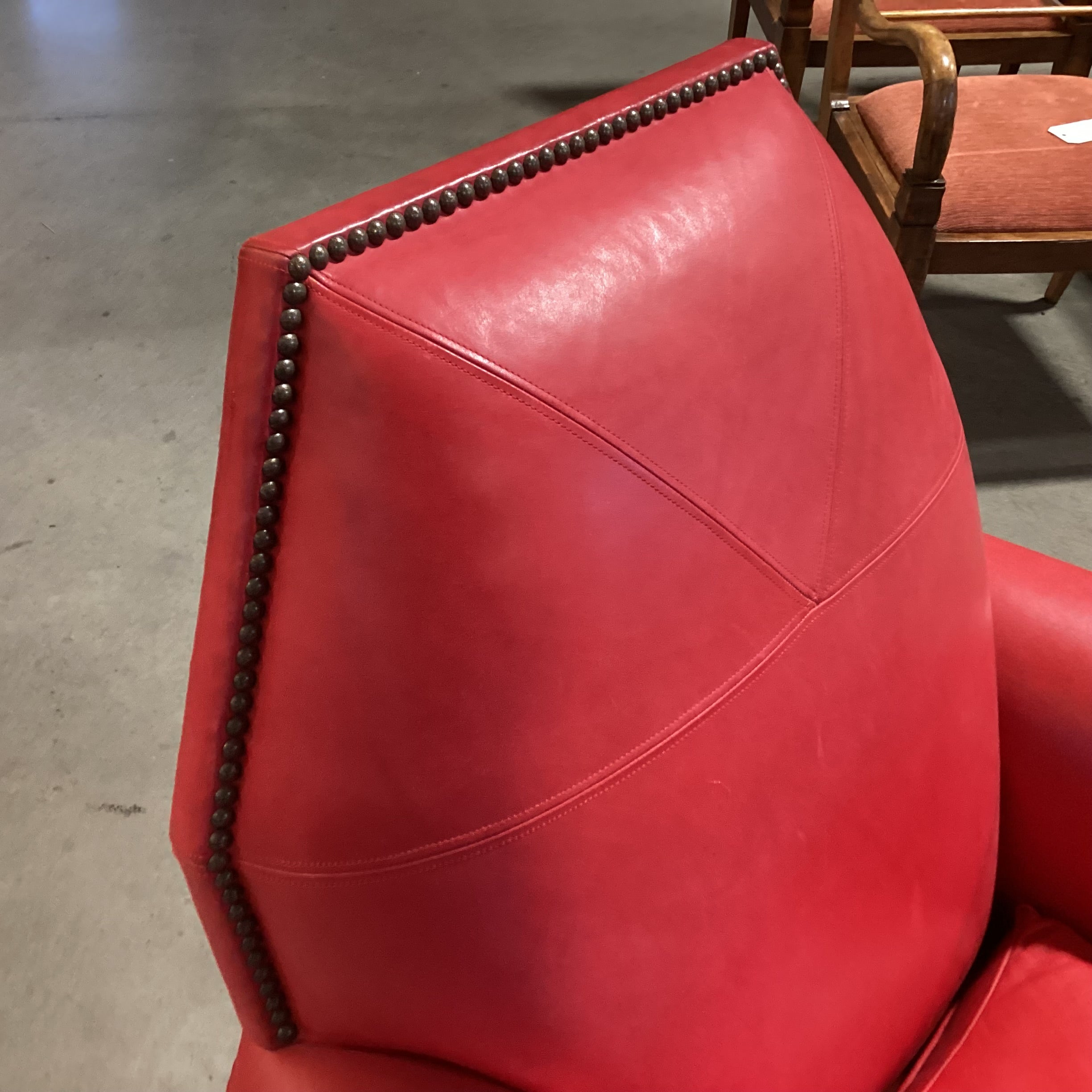 JJ Custom Red Leather Nailhead High Back Chair 35"x 37"x 38.5"