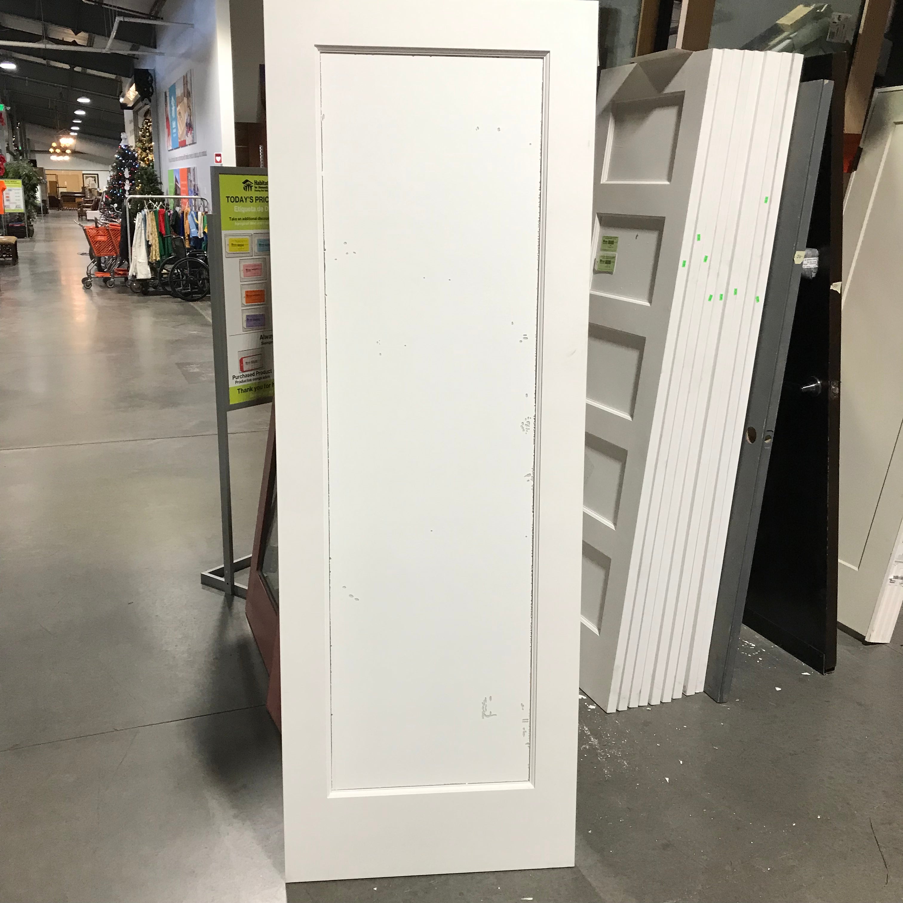 28"x 80"x 1.25" White Shaker Single Glass Panel Covered in Plastic & Paint Interior Door