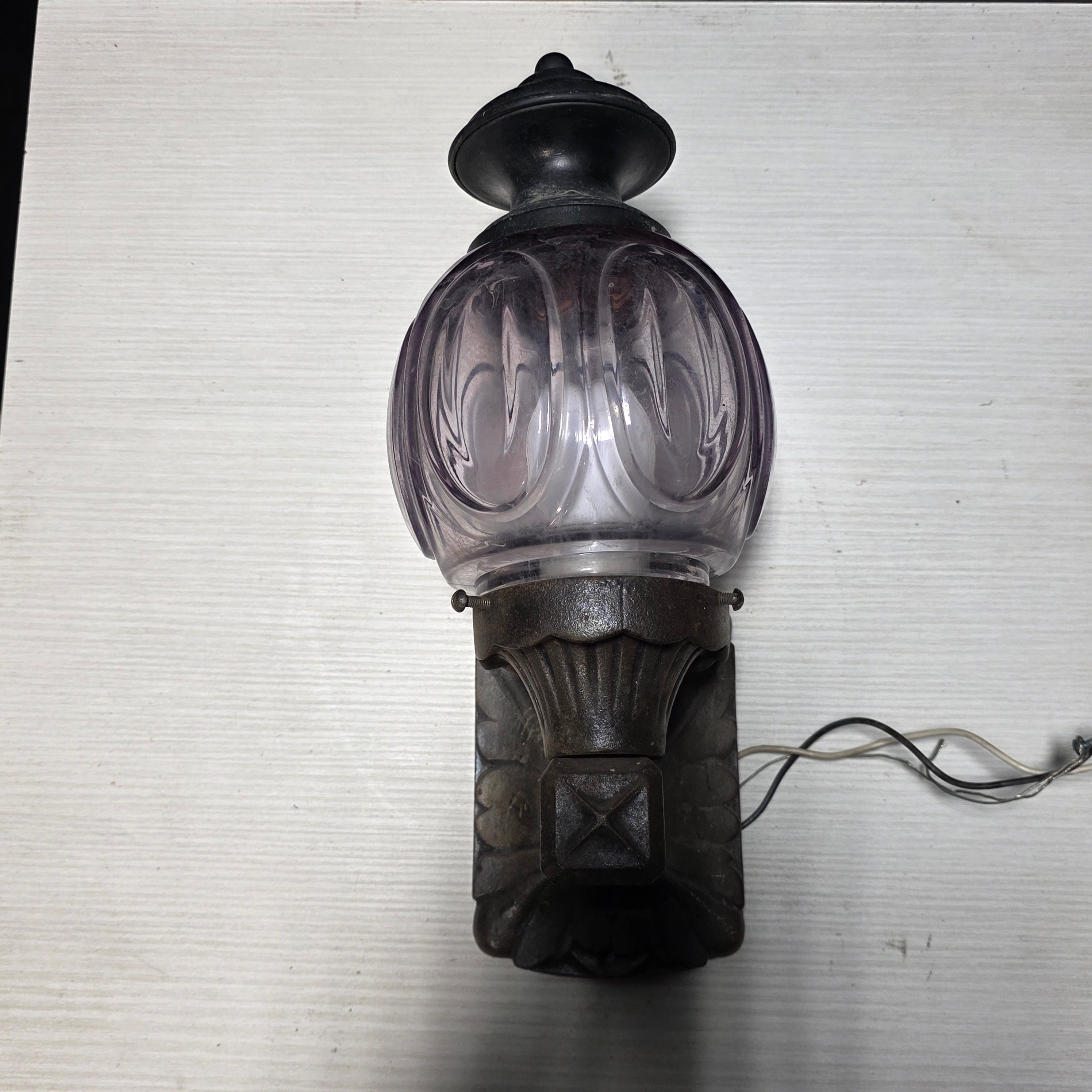 Antique Lavender Glass with Cast Iron Stand Sconce 4.5"x7.5"x15"
