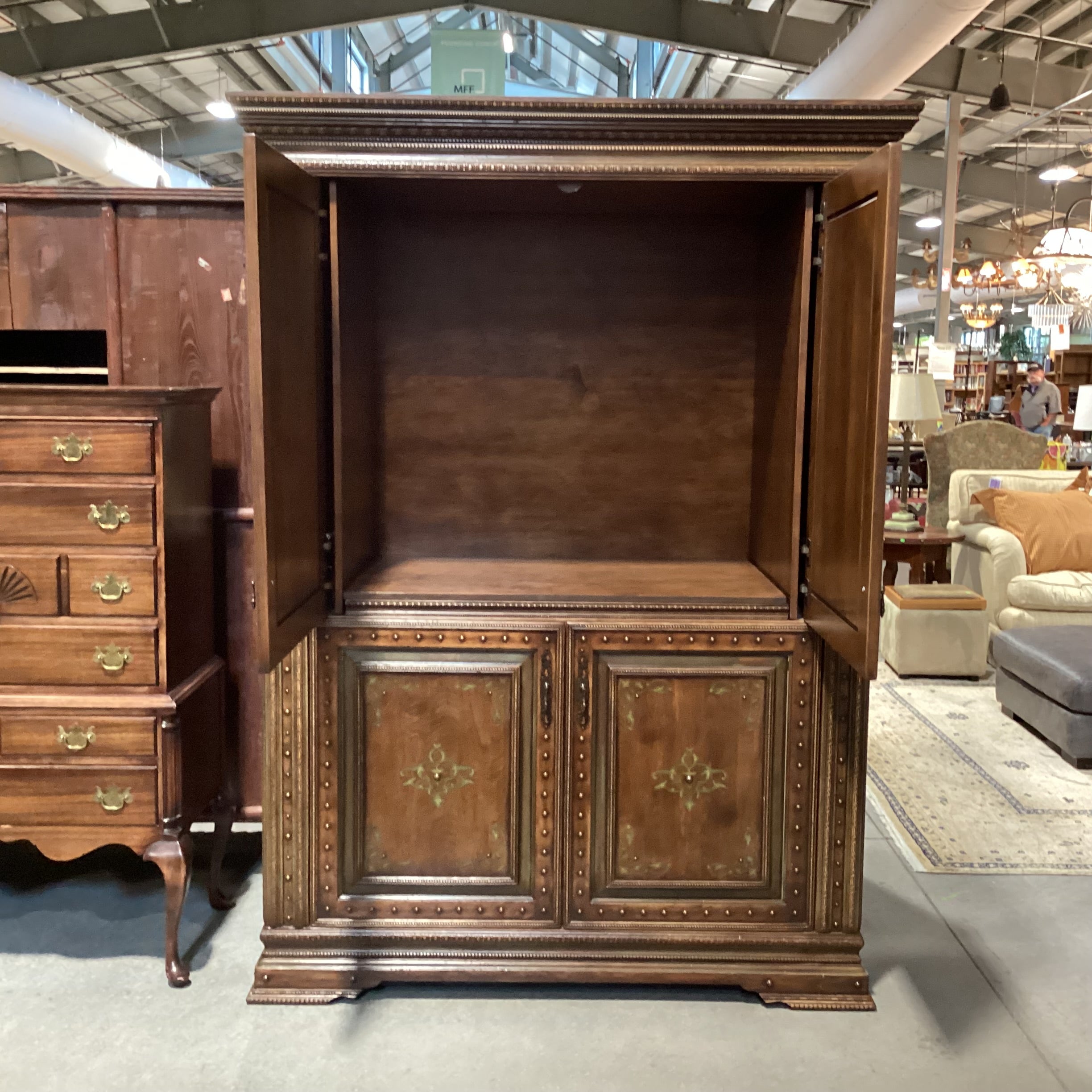 Carved Detail with Nailhead & Painted Design 4 Door Armoire