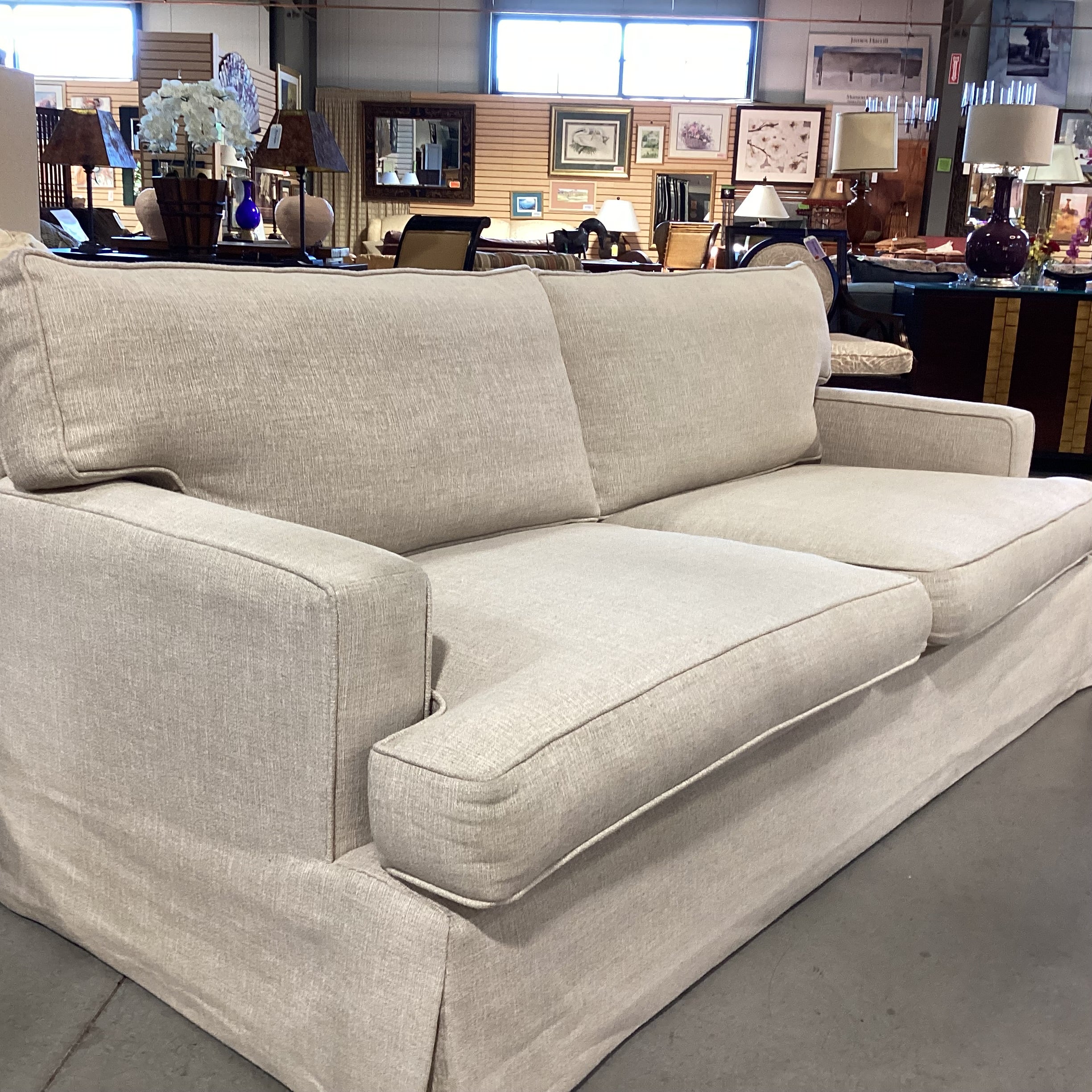 Barclay Buttera Home Los Angeles Oatmeal Heavy Texture Woven Down Mix Custom Sofa 85"x 41"x 32"