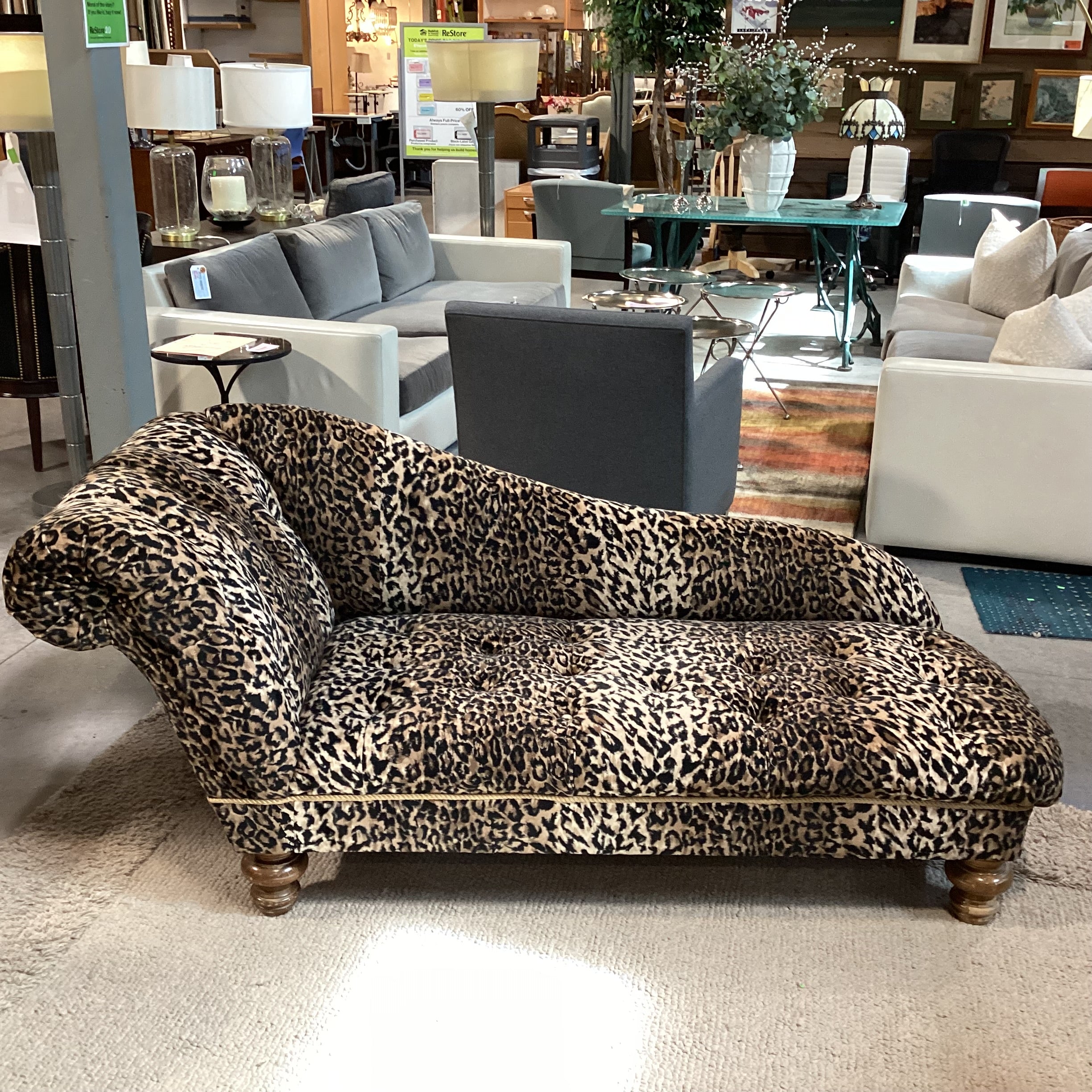 Animal Print Button Tufted Chaise Sofa 72"x 30"x 32"