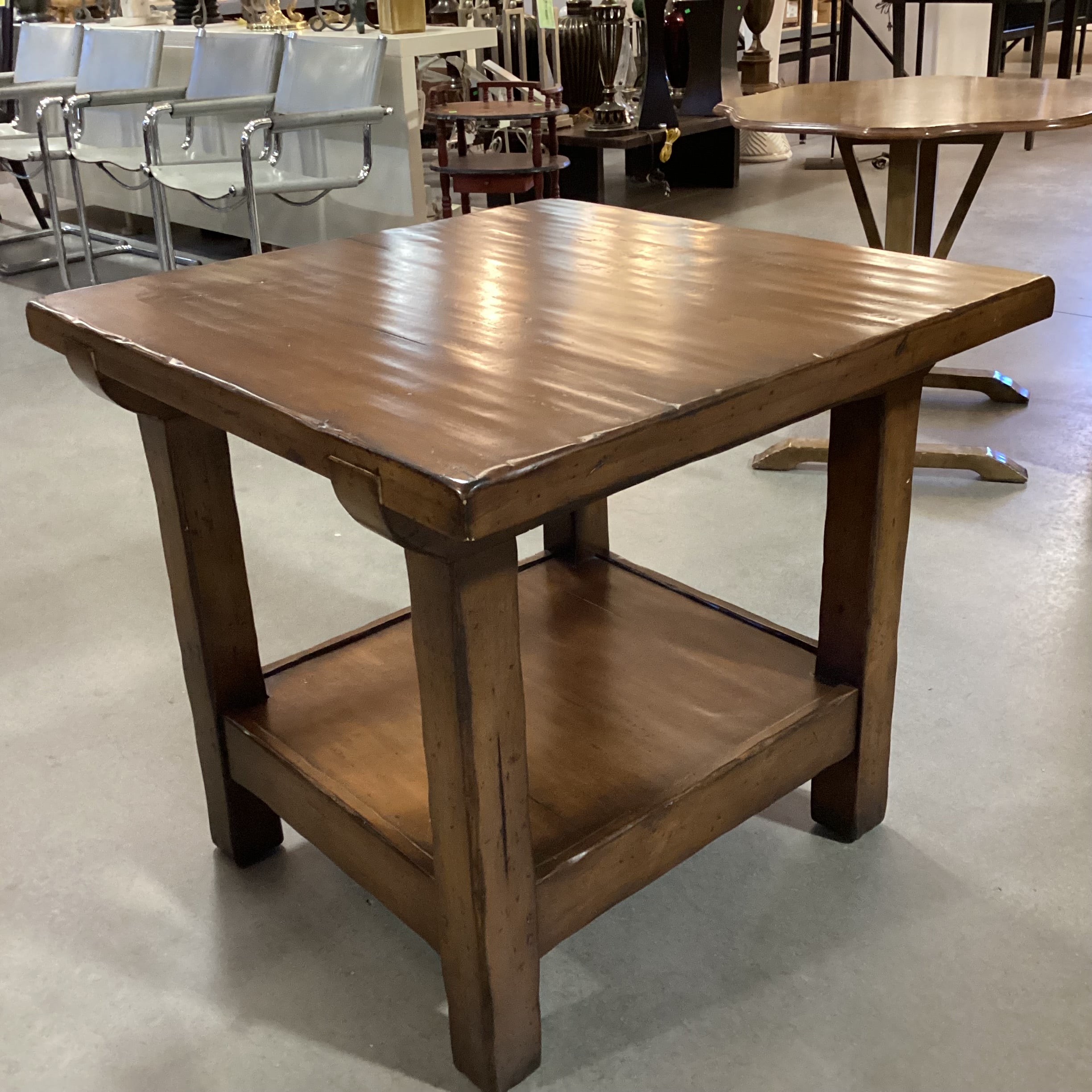 Woodland Solid Distressed Finish Wood 1 Shelf Accent Table 30"x 30"x 27"