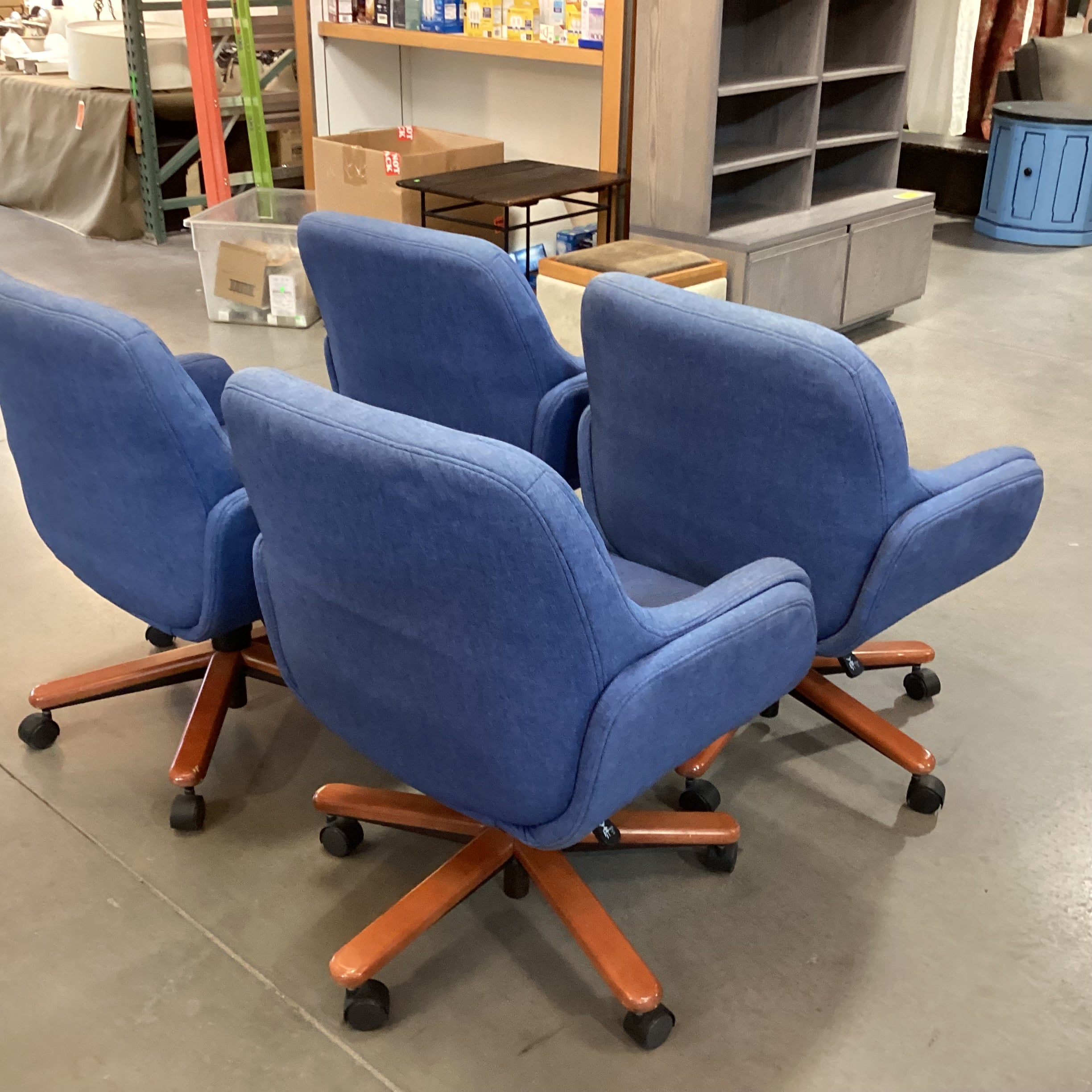 Set of 4 Denim Style Upholstered with Wood & Castered Adjustable Height Game Dining Chairs 27"x 26"x 33.5"