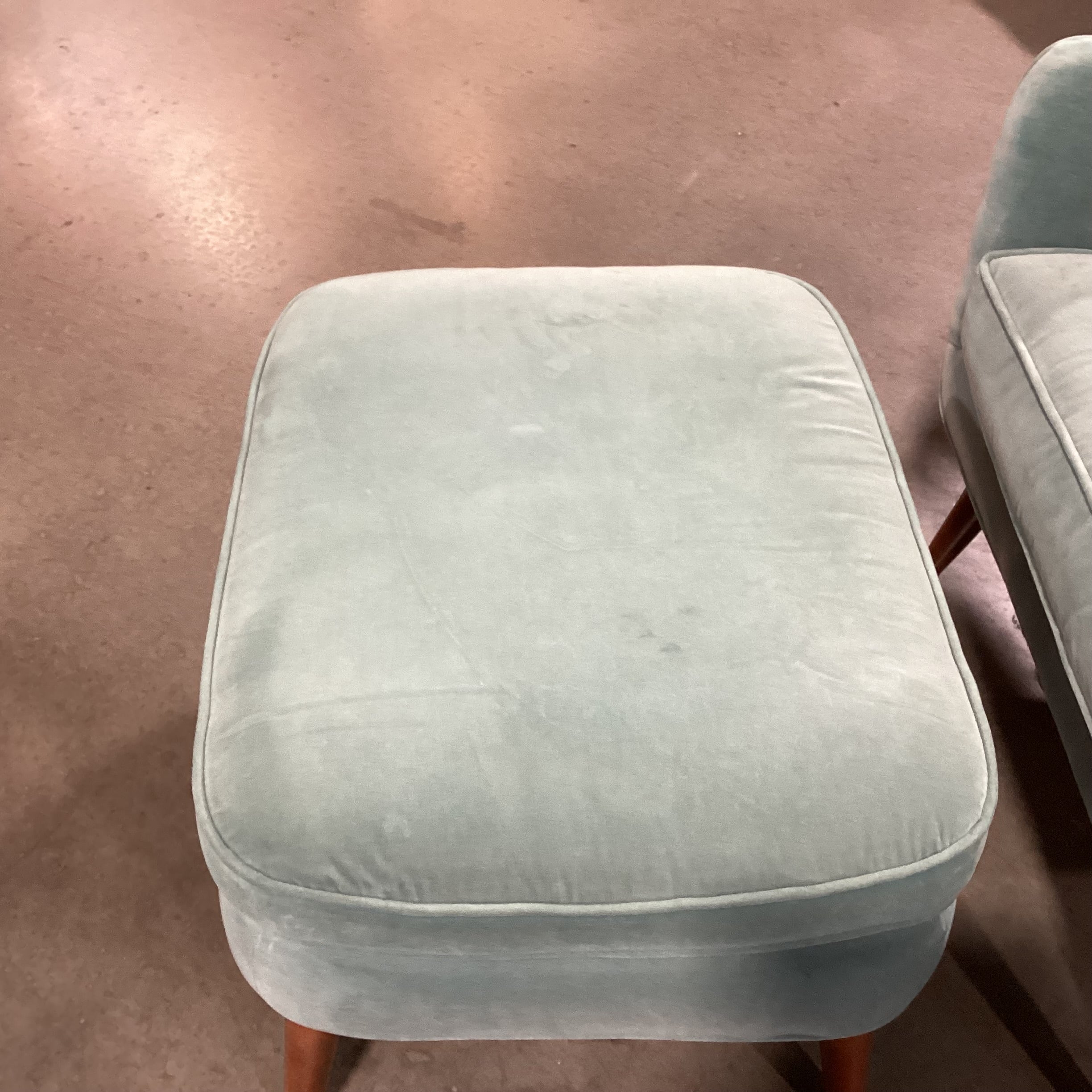 Room & Board Quinn Mid Century Style Seafoam Velvet with Ottoman Chair 30"x 34"x 34'