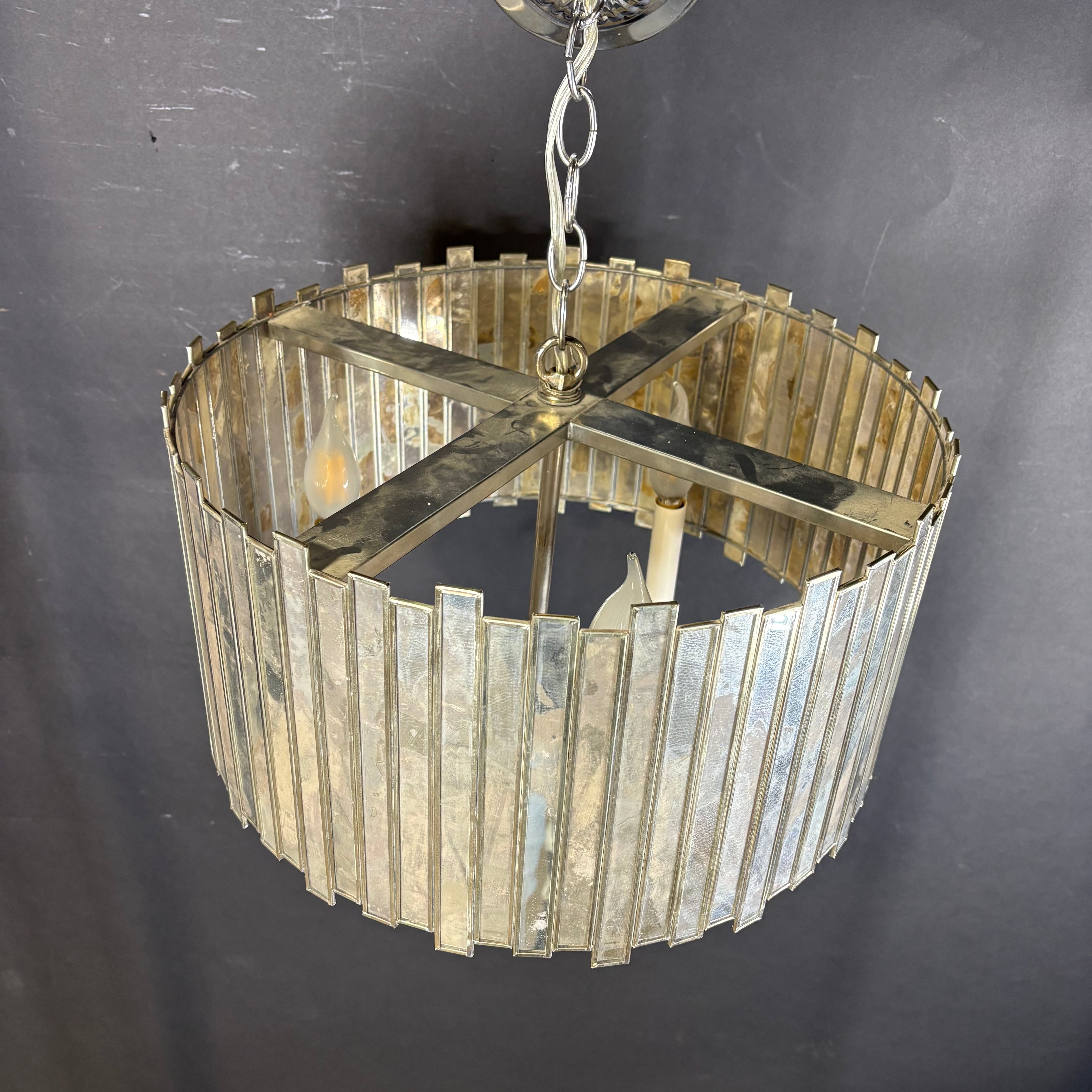 Worlds Away 3-Light Chrome and Antiqued Glass Chandelier 17” Diameter x 21.5”