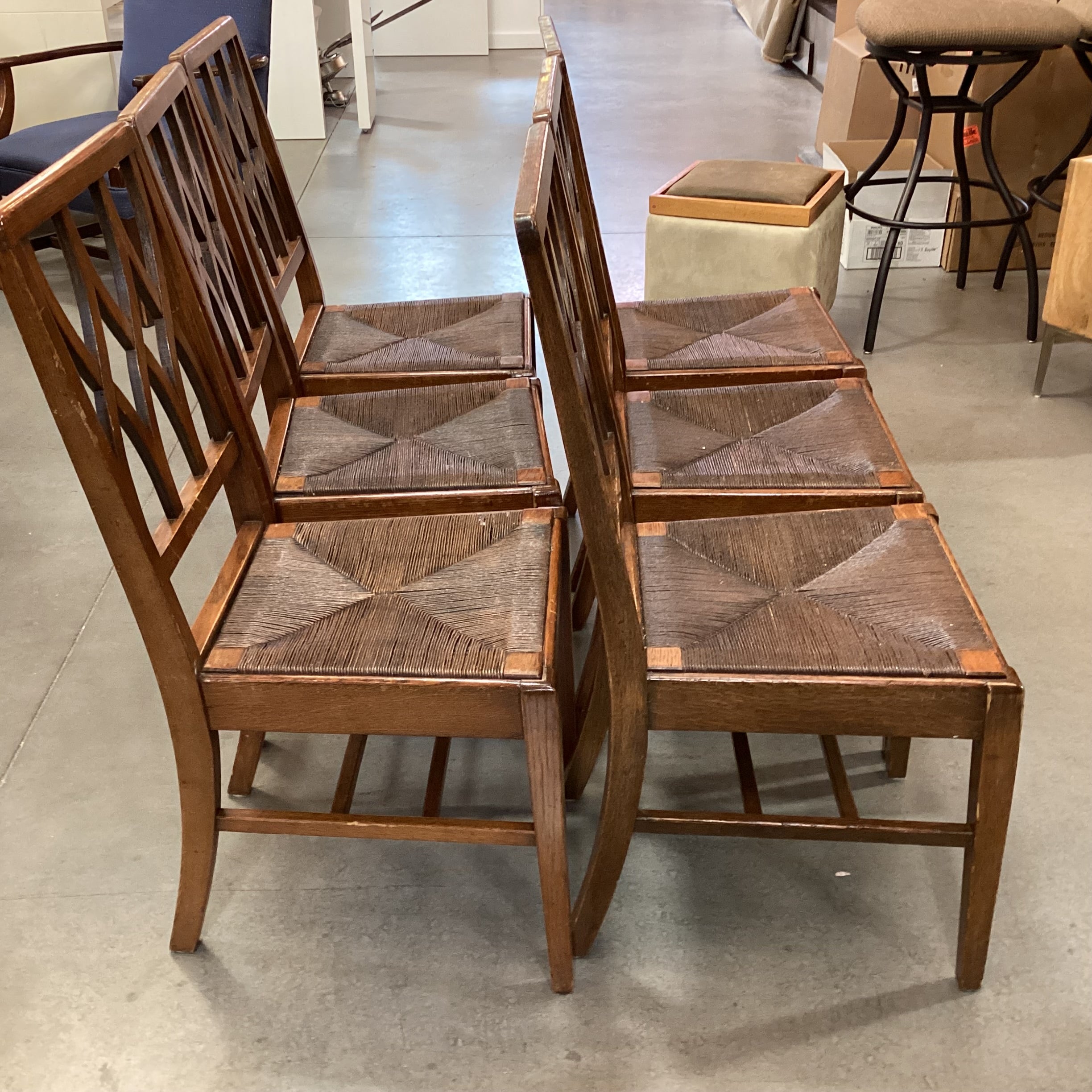 SET of 6 Vintage Antique Lattice Back & Rush Seat Dining Chairs 17"x 20"x 38"