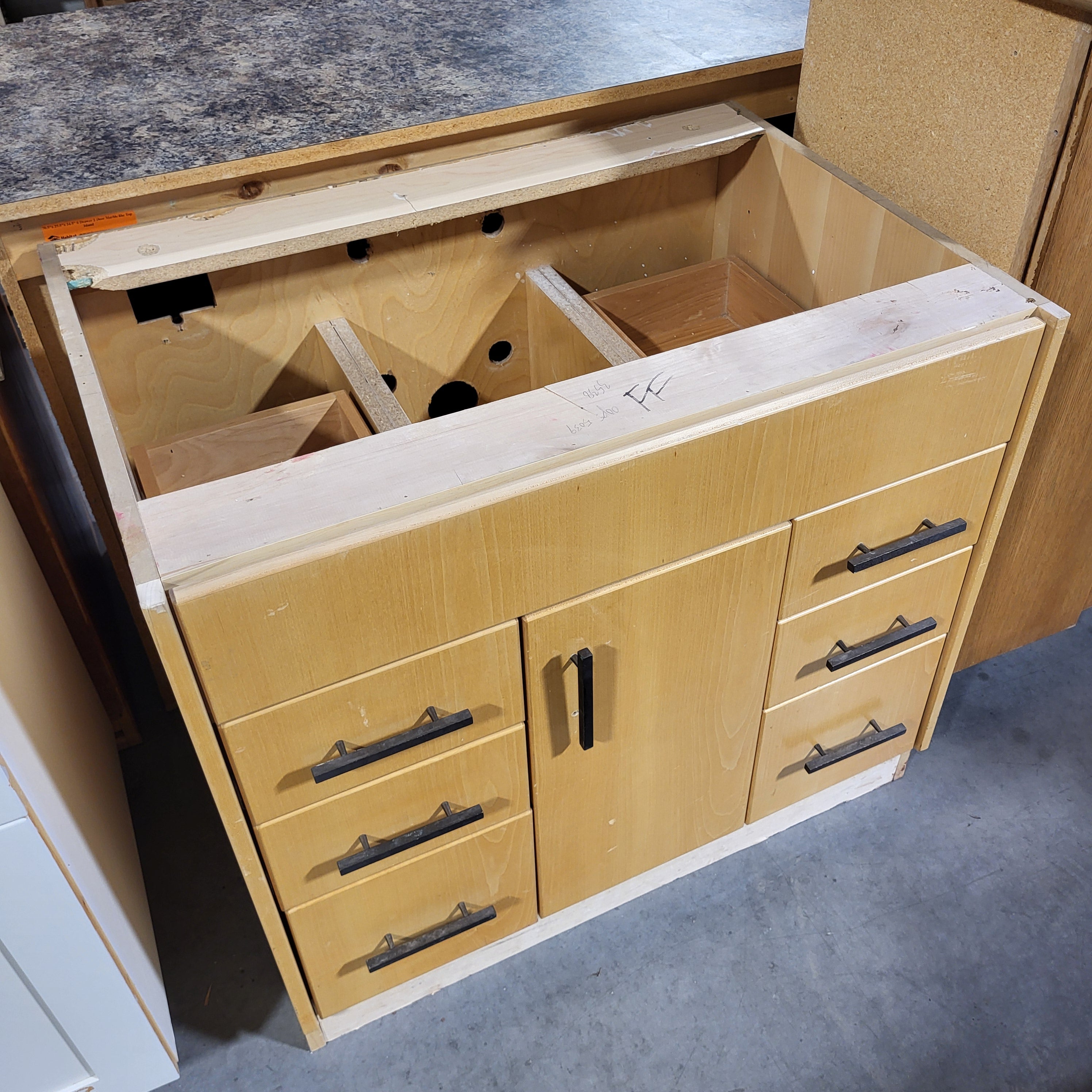 Light Wood 6 Drawer 1 Door Cabinet Base 36"x 25"x 32"