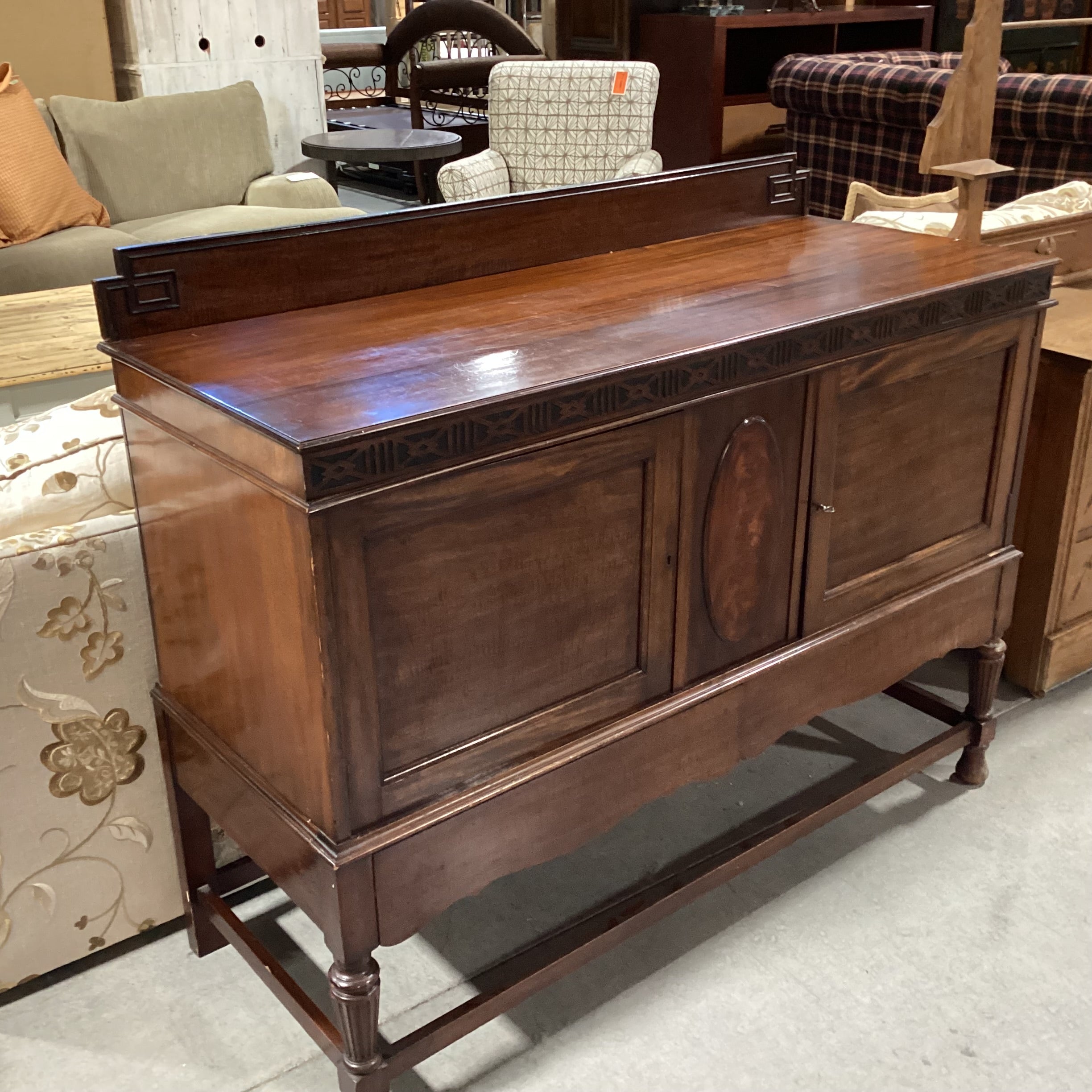 Antique Ribbon Mahogany with Ornate Molding Detail 2 Door Buffet Sideboard 53.5"x 21"x 42.5"