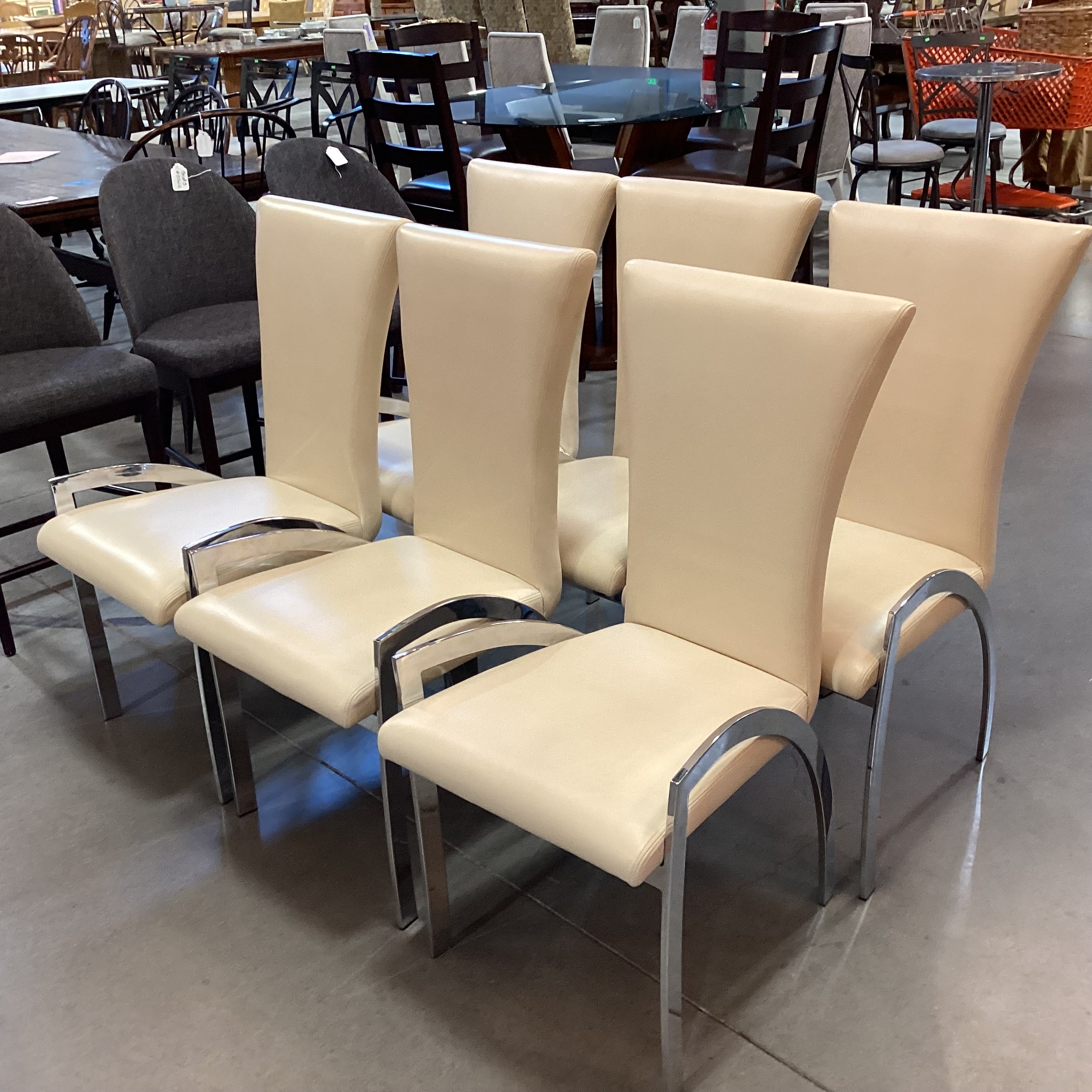 SET of 6 Elite Manufacturing Modern Blonde Leather & Chrome Dining Chairs 20"x 24"x 40"