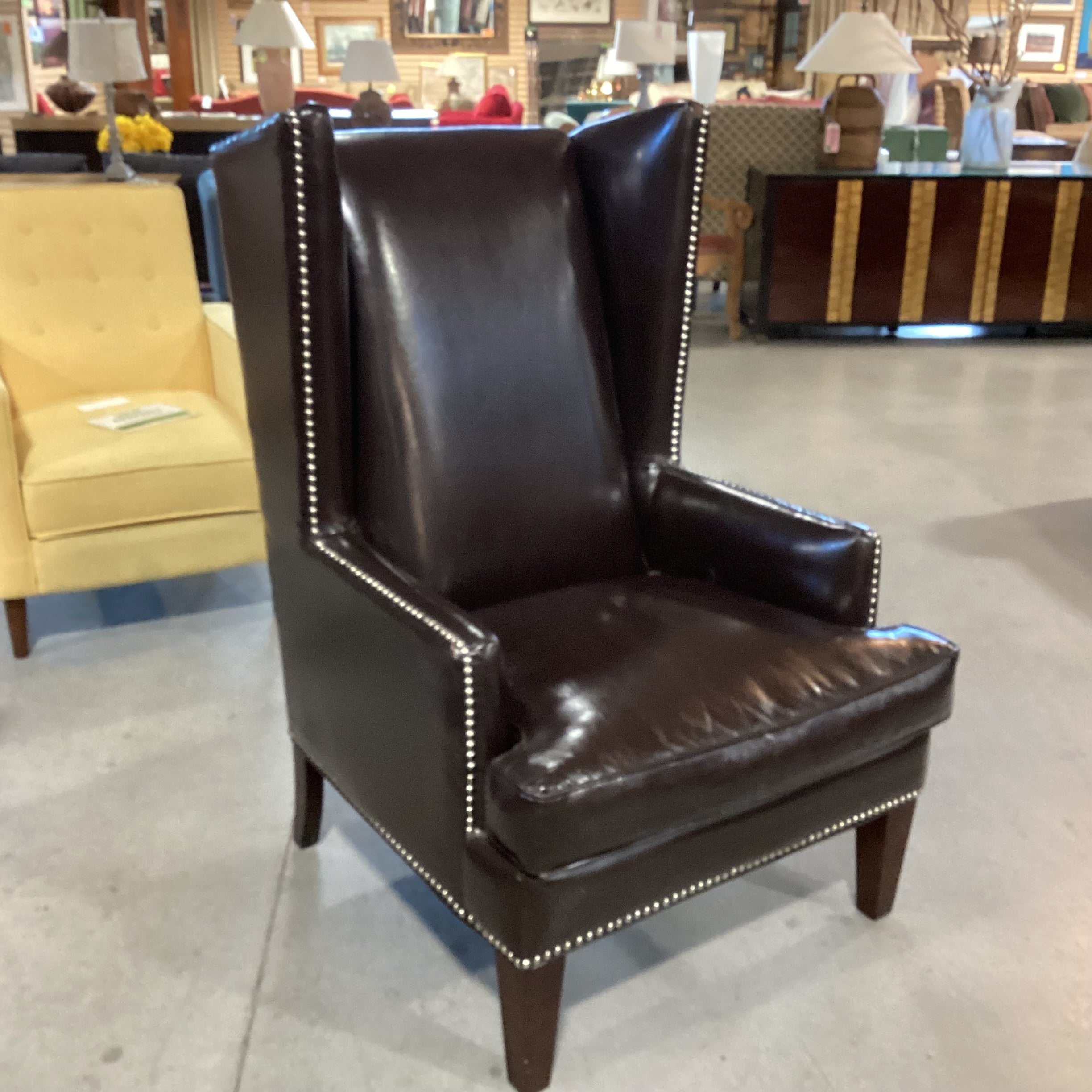 Z Gallerie Chocolate Leather Nailhead Wing Chair 30"x 34"x 48"