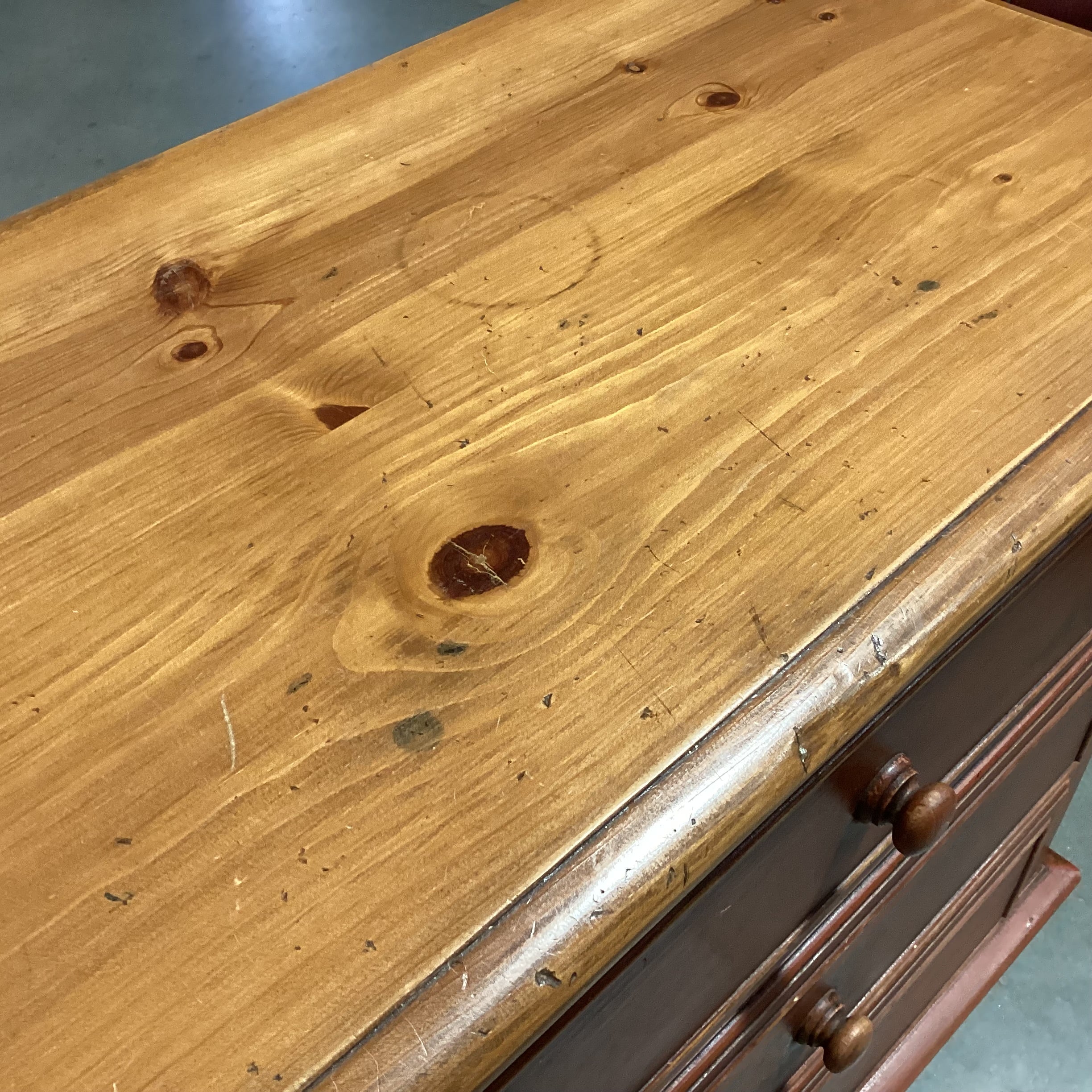 Rustic Country Red & Natural Distressed Pine 3 Drawer Chest 34"x 18"x 32"