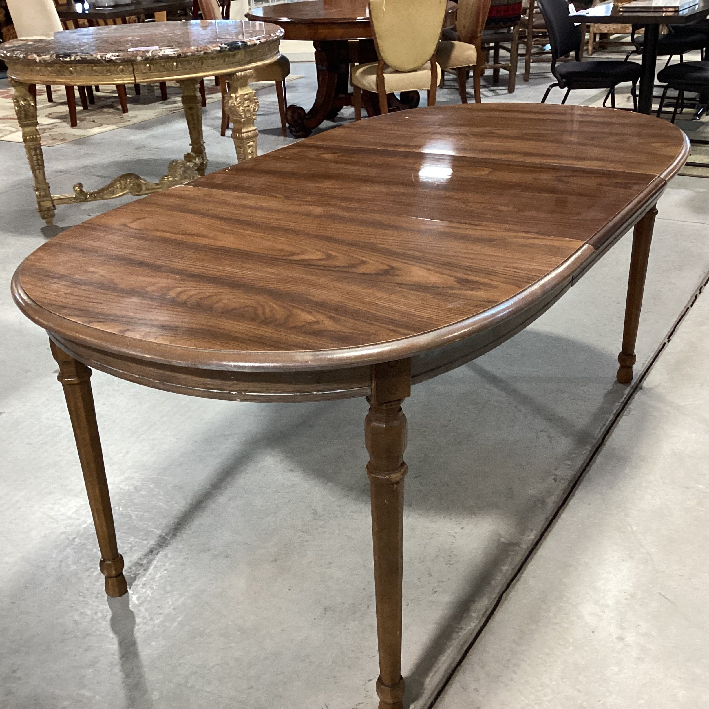 Vintage Carved Wood & Veneer 1 Leaf Oval Dining Table 70"x 38"x 29.5"