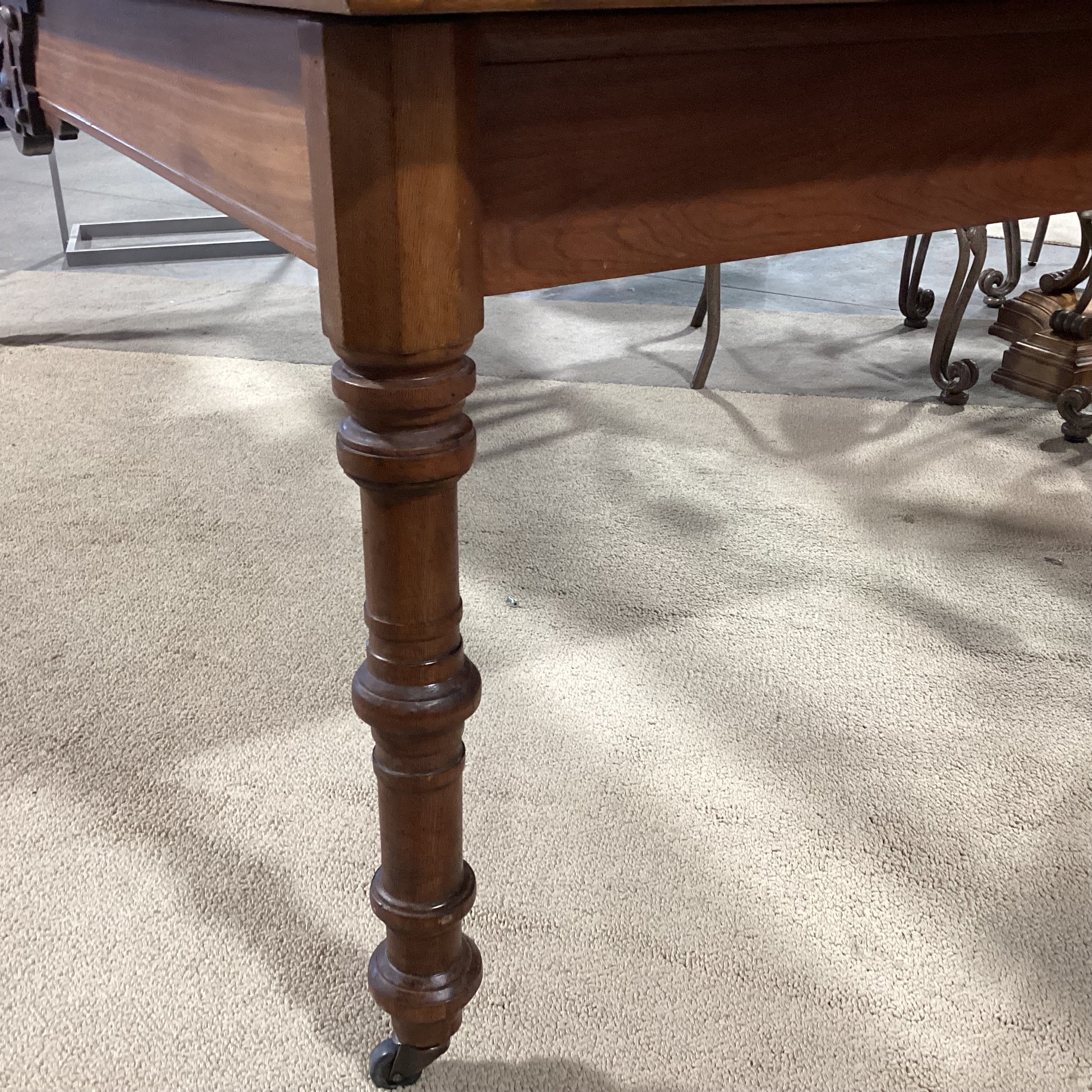 Antique Oak with Carved Detail on Casters Dining Table 98"x 42"x 32"