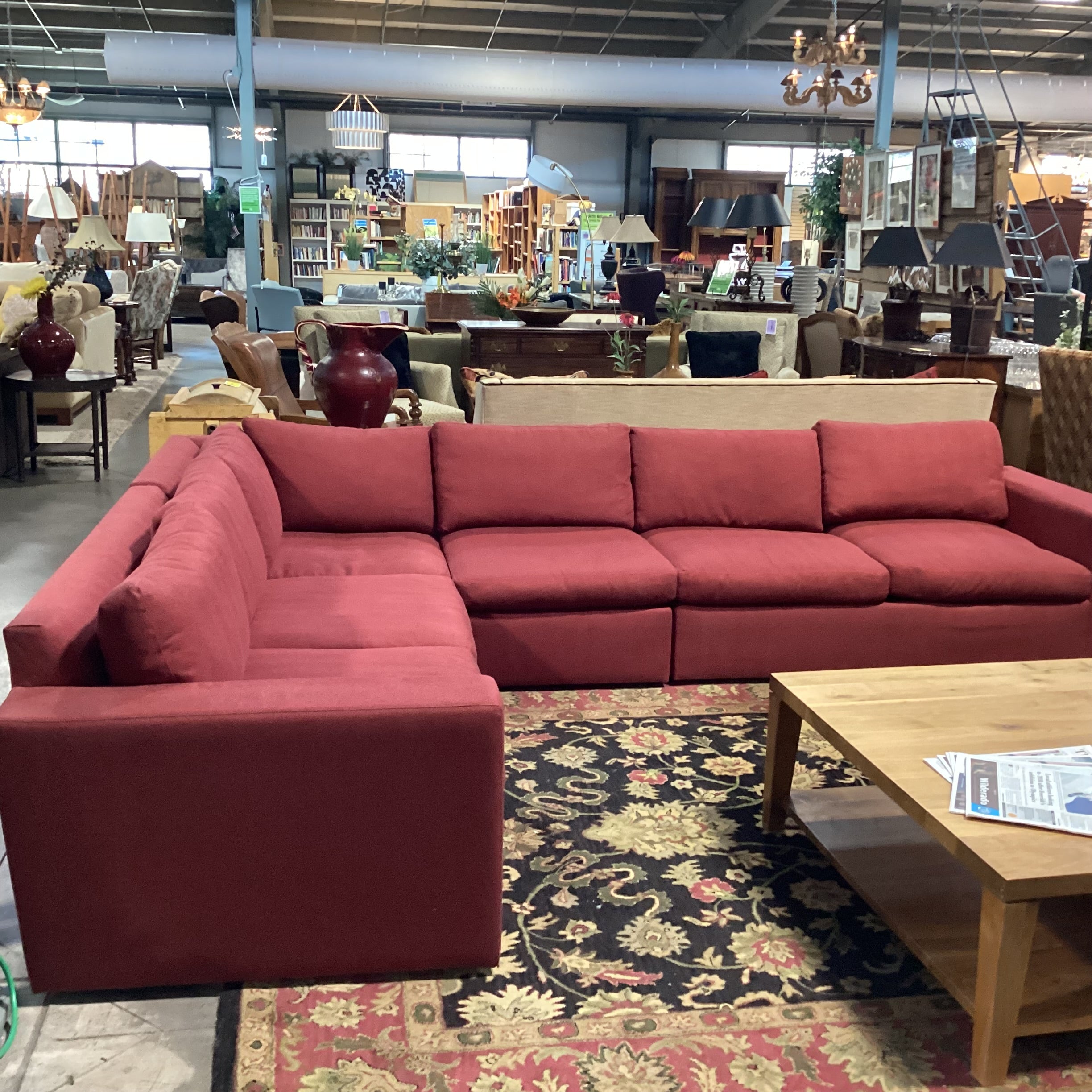 Ethan Allen Red Woven Feather Blend 4 Piece Sectional 131"x 102"x 38"x 28"