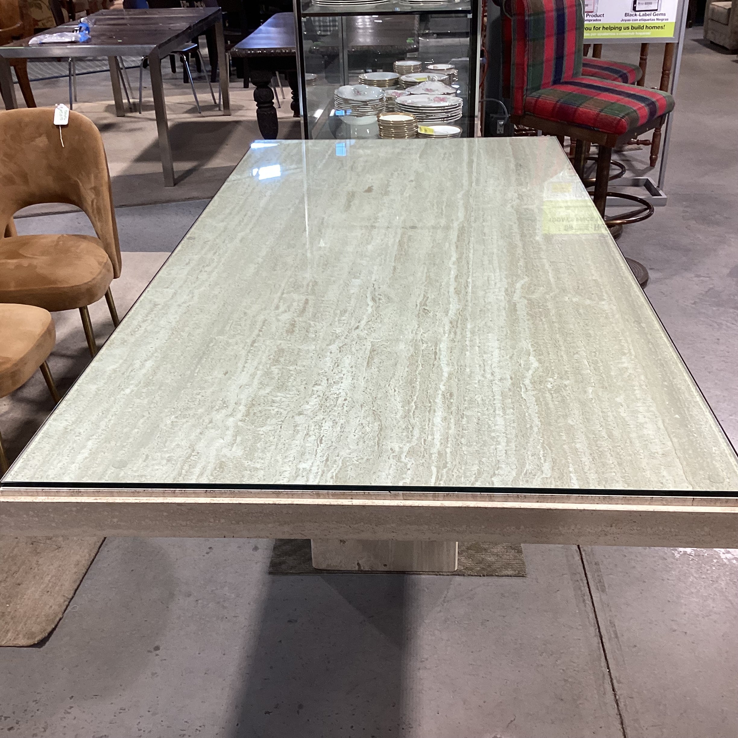 Italian Travertine with Glass Top Dining Table 79"x 39.5"x 30"