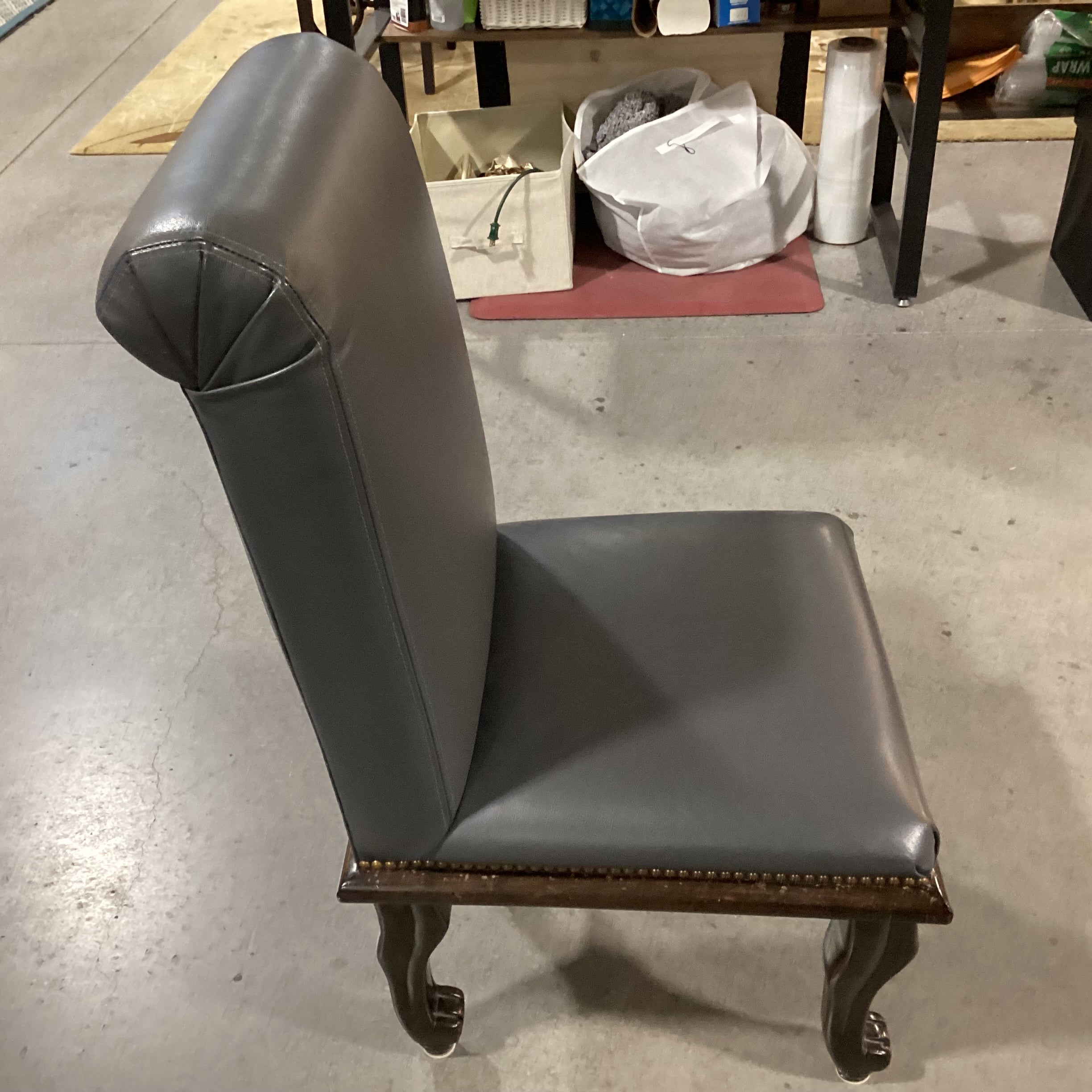 Grey Leather Nailhead & Dark Finished Wood Chair 22"x 26"x 41"