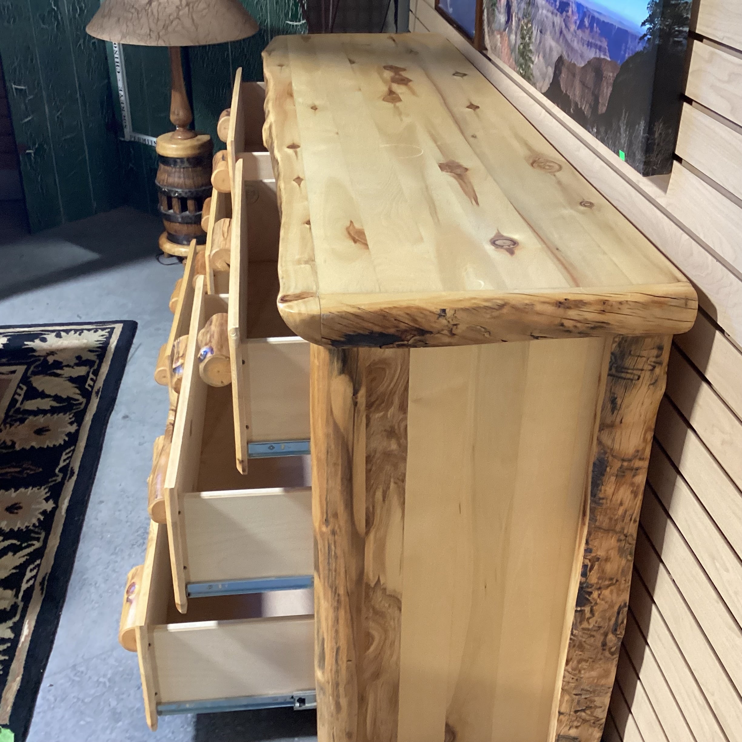 Honey Finish log 6 Drawer Dresser 75"x 21"x 35"