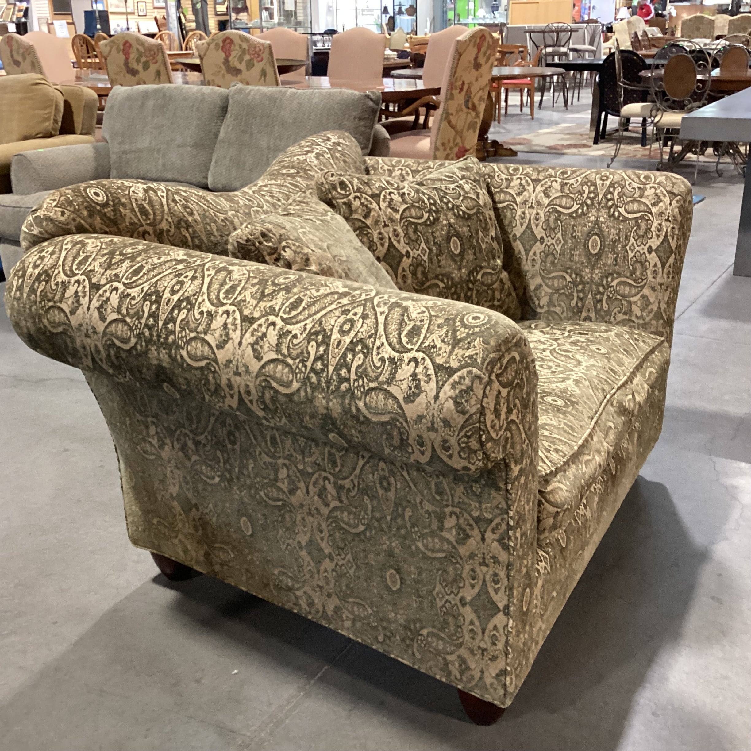 Dapha Fine Furniture Gold & Raised Sage Ornate Design Roll Arm Oversized Chair 62"x 41"x 36"