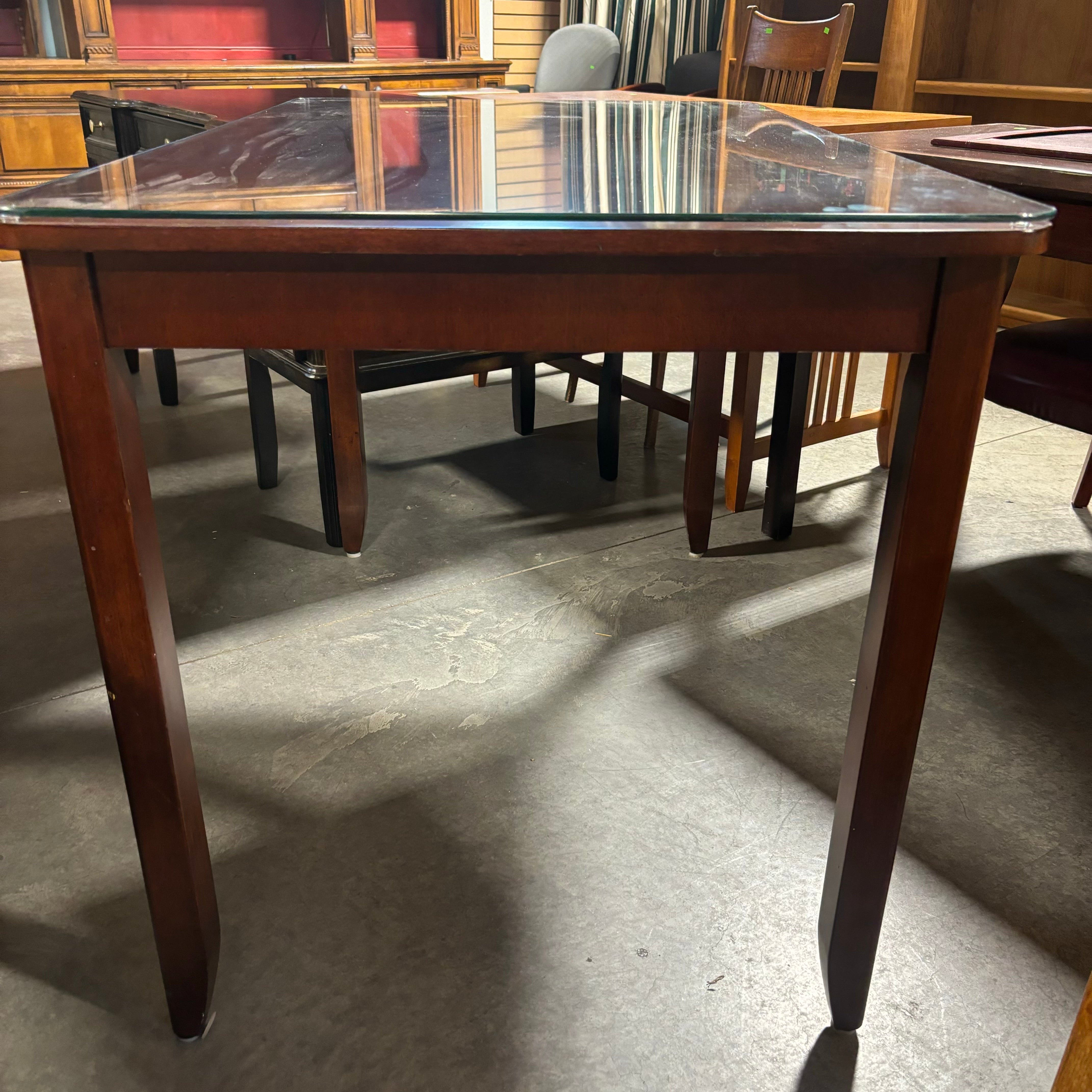 Indon Reddish Brown Finish Solid Wood with Center Pullout & Glass Top Desk 48"x 30"x 32"