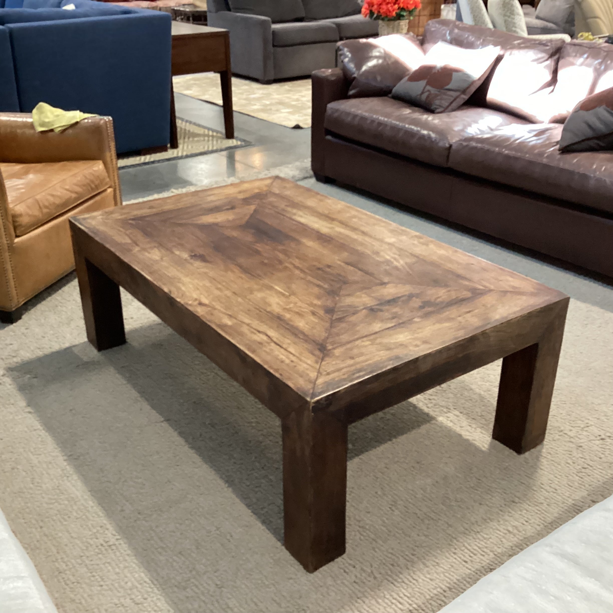 Dark Rustic Finish Solid Wood Plank Detail Coffee Table 52"x 32"x 18"