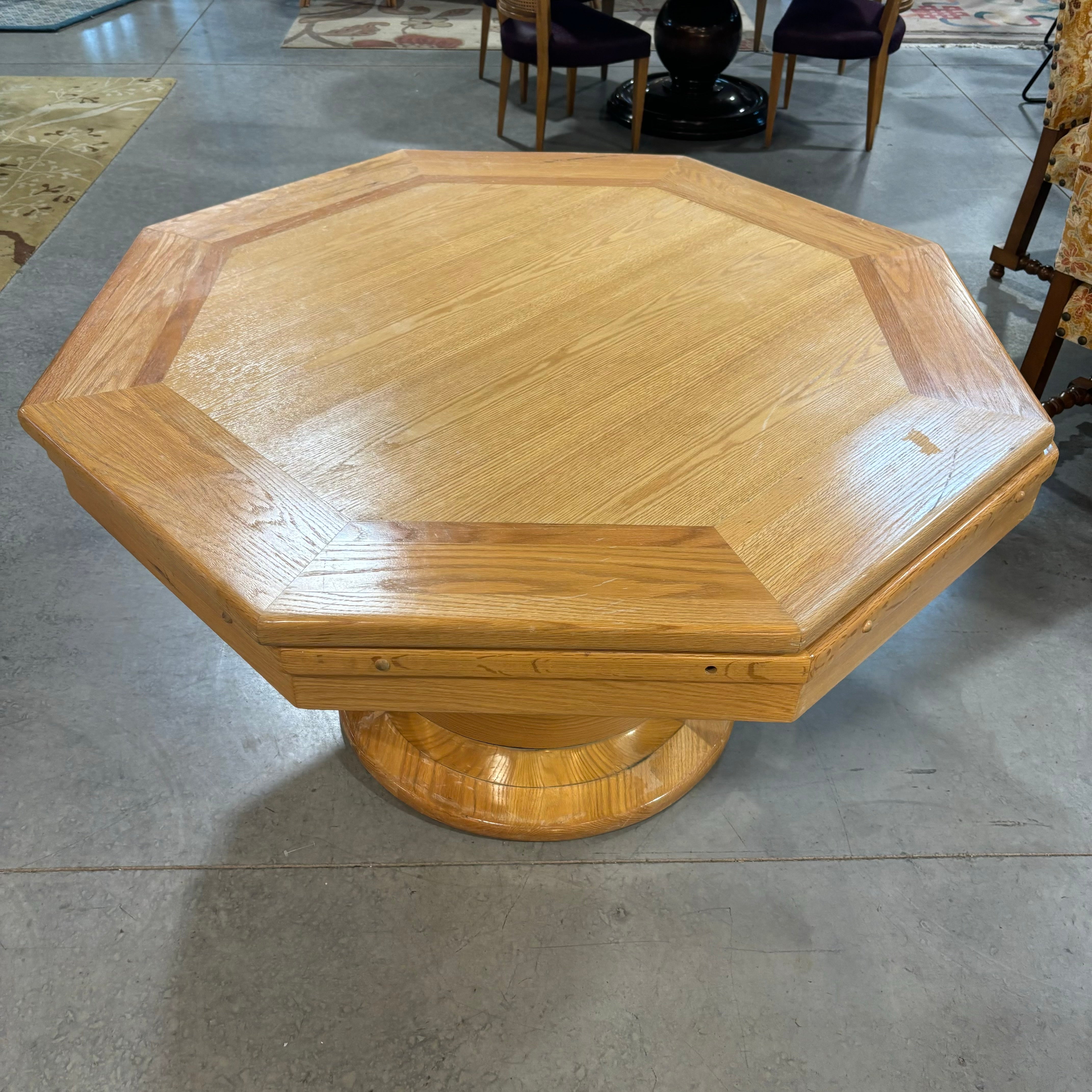 Custom Solid Oak Two in One Poker & Bumper Pool Game Dining Table 55" Octagon x 31"