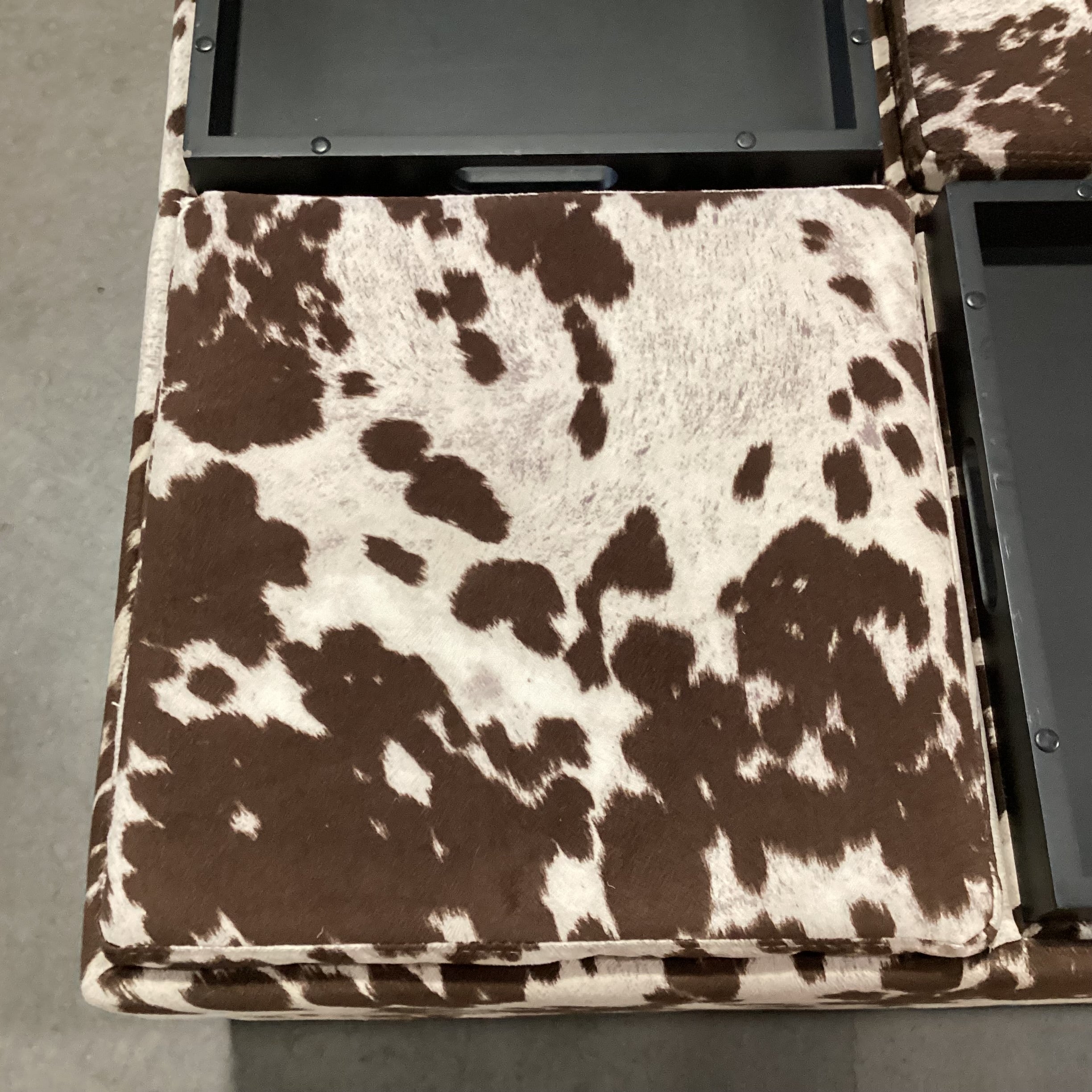 Faux Cowhide 4 Section Storage with Flip Top Tray Cocktail Ottoman 36"x 36"x 16"