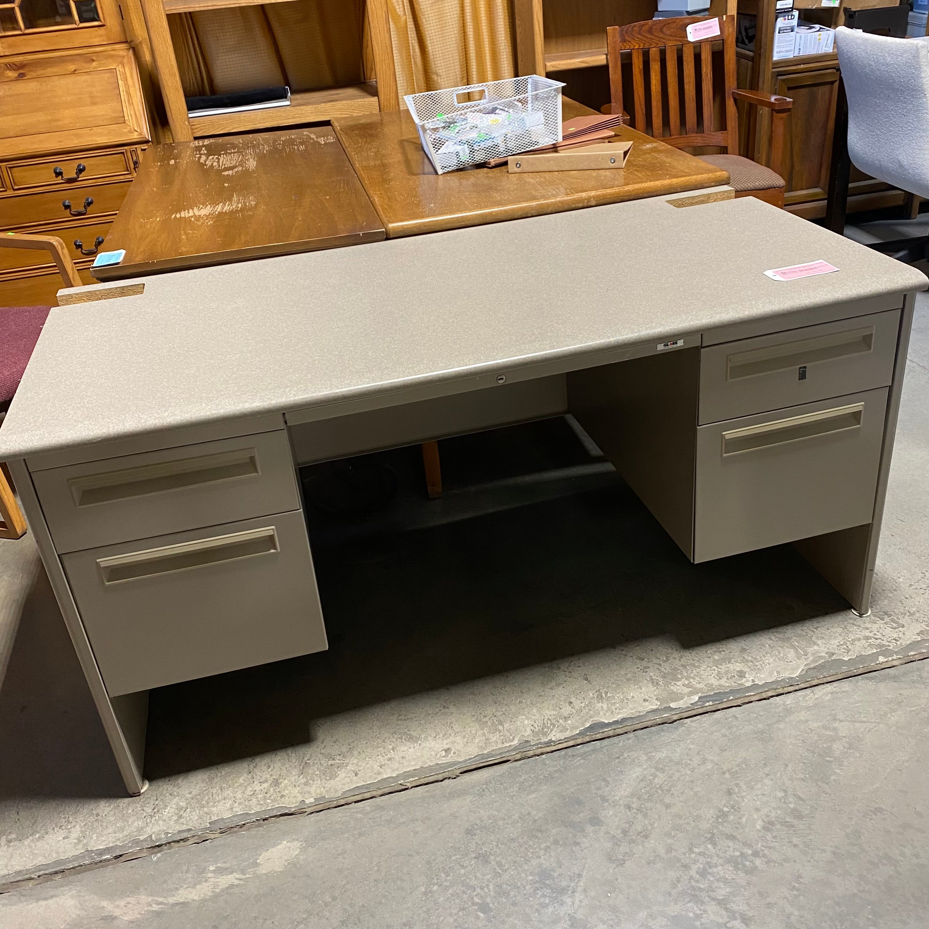 Gray 5 Drawer Metal with Gray Laminate Counter Top Desk 60"x 30.5"x 29.5"