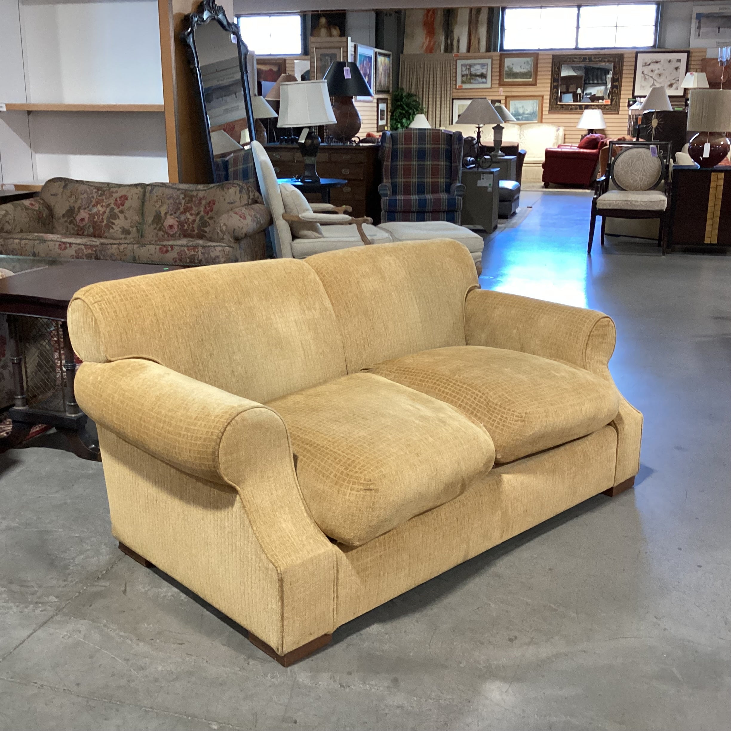 Golden Chenille Grid Woven & Down Mix Loveseat Sofa 67"x 40"x 30"