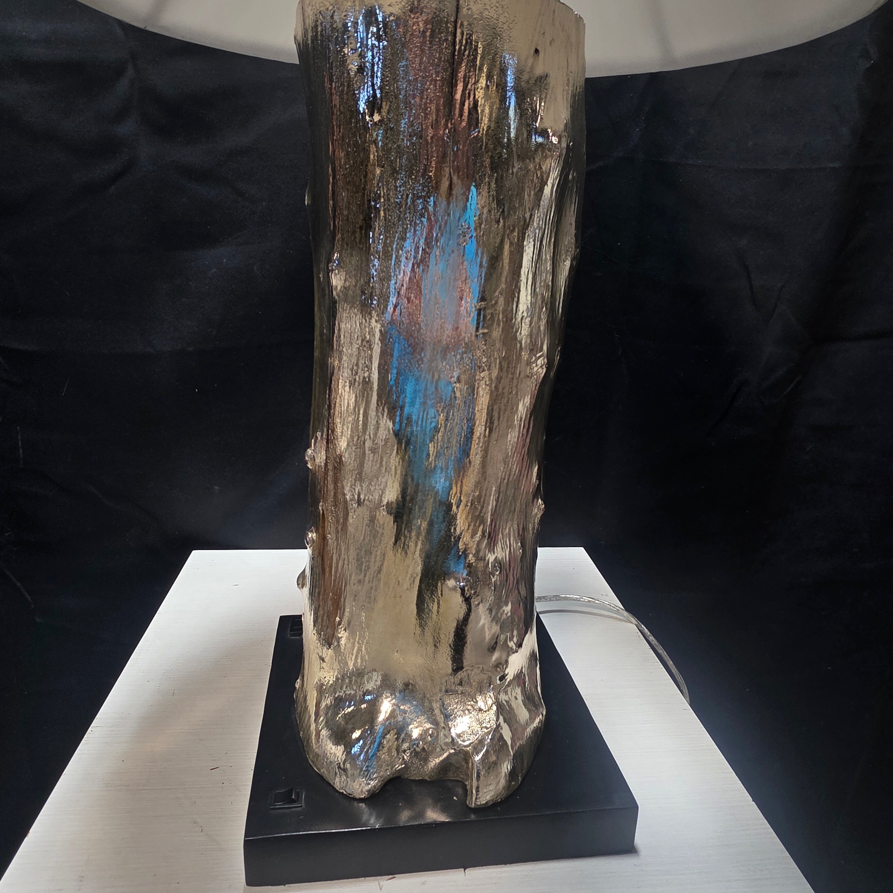 Organic Silver Tree Stump Table Lamp with Plug In Feature 10"x10"x32"