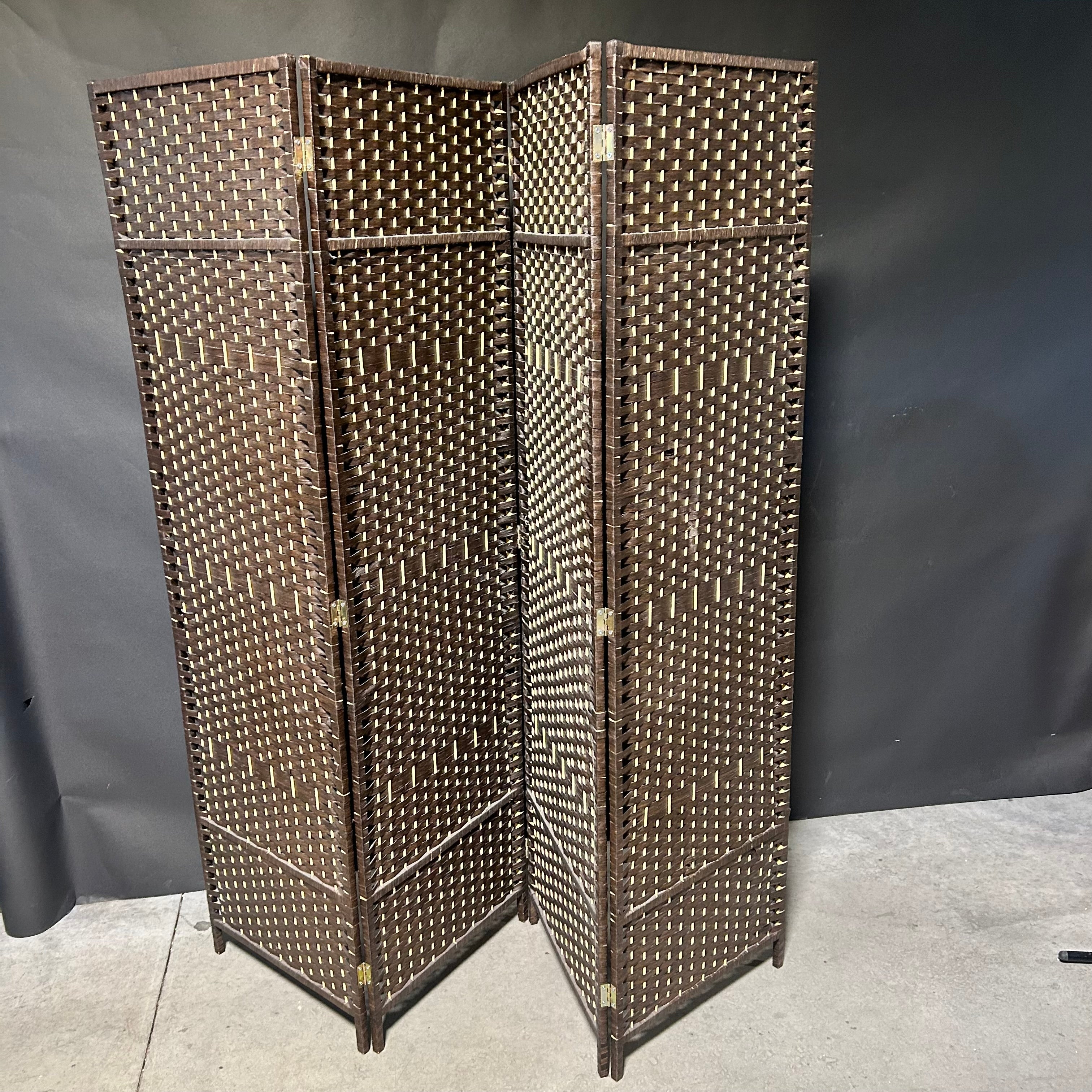 Brown Woven Fiber Privacy Divider 4 Panel 79"x 70