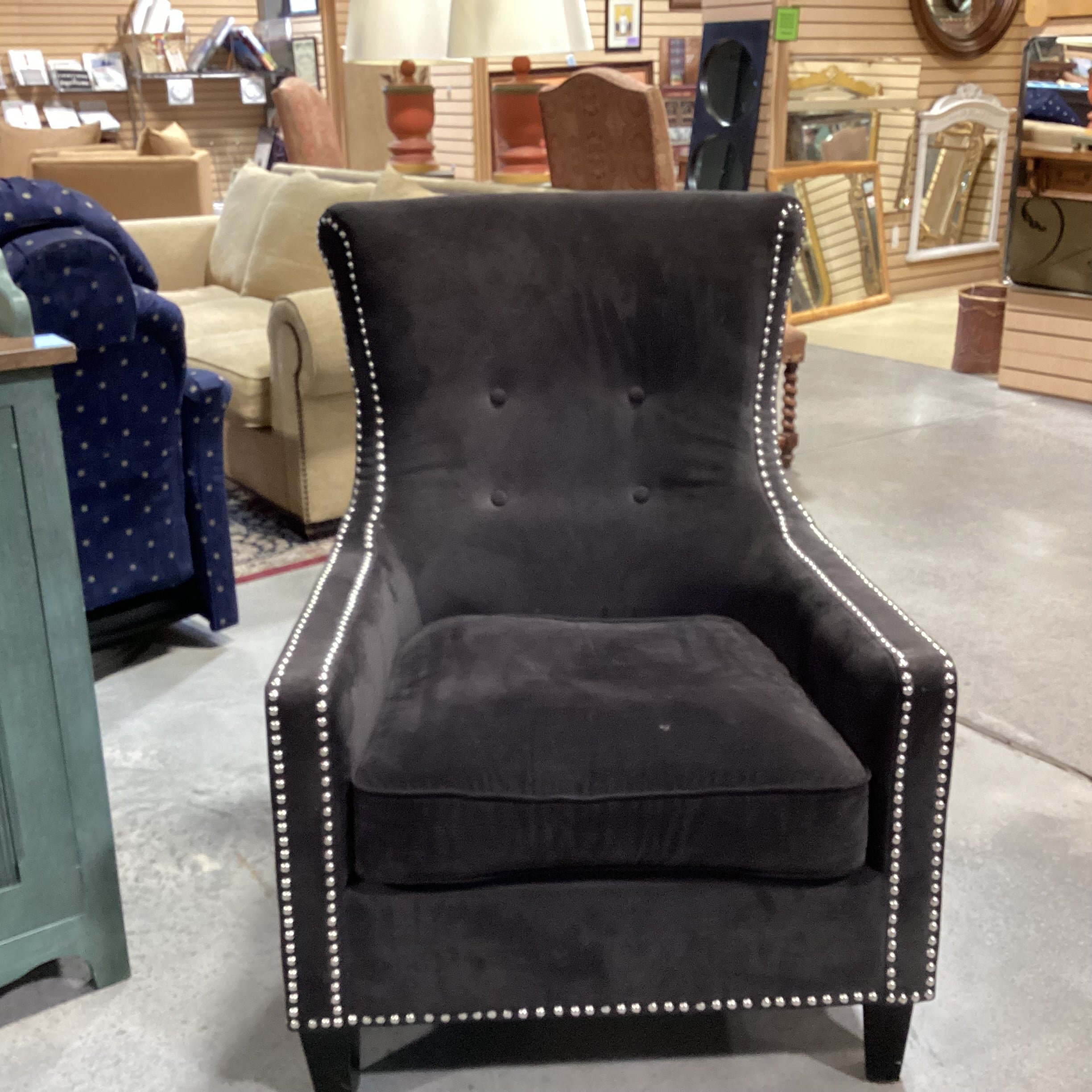 Dark Brown Button Tufted & Nailhead Highback Chair 31"x 36"x 42"