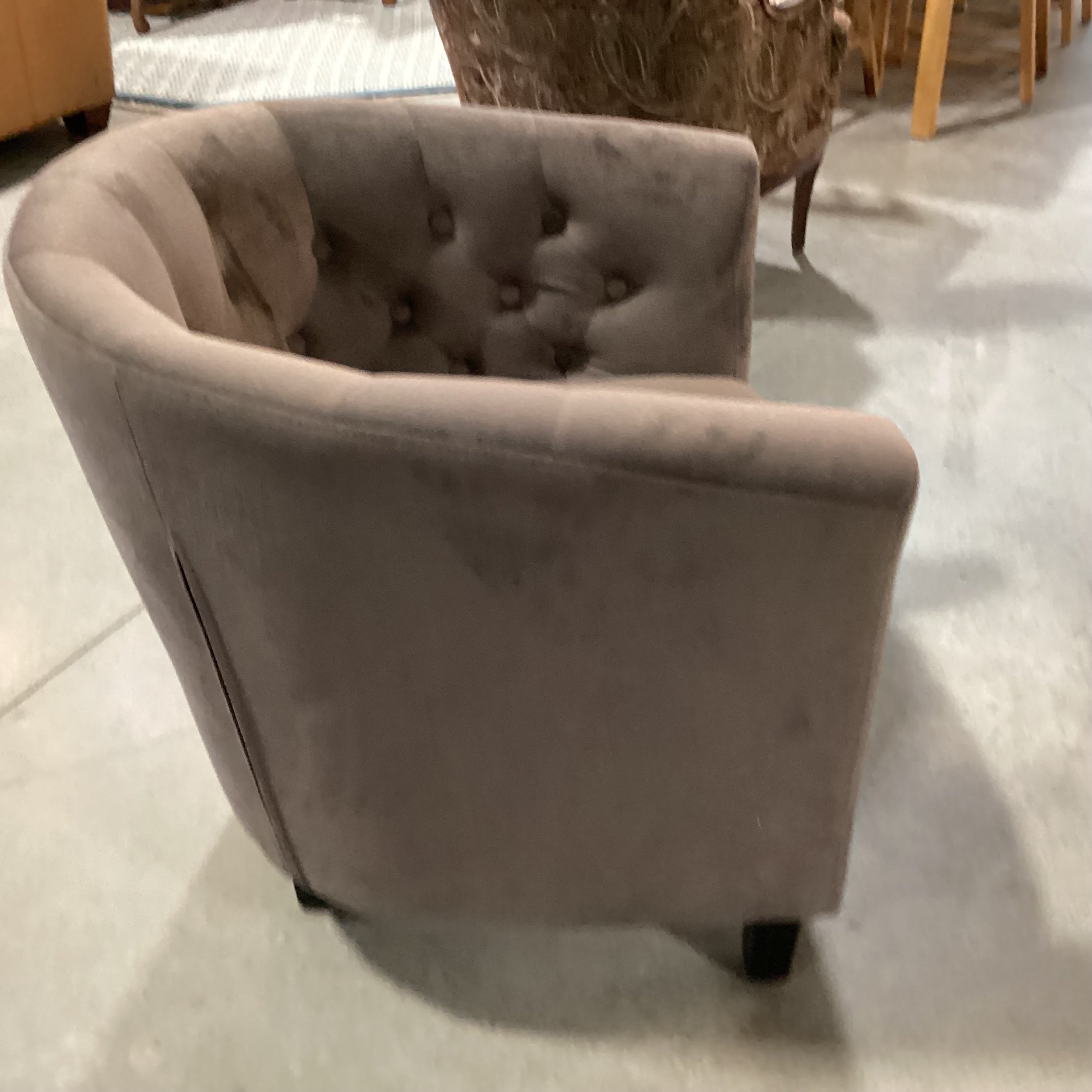Taupe Brown Plush Velvet Button Tufted Barrel Chair 30"x 28"x 30"