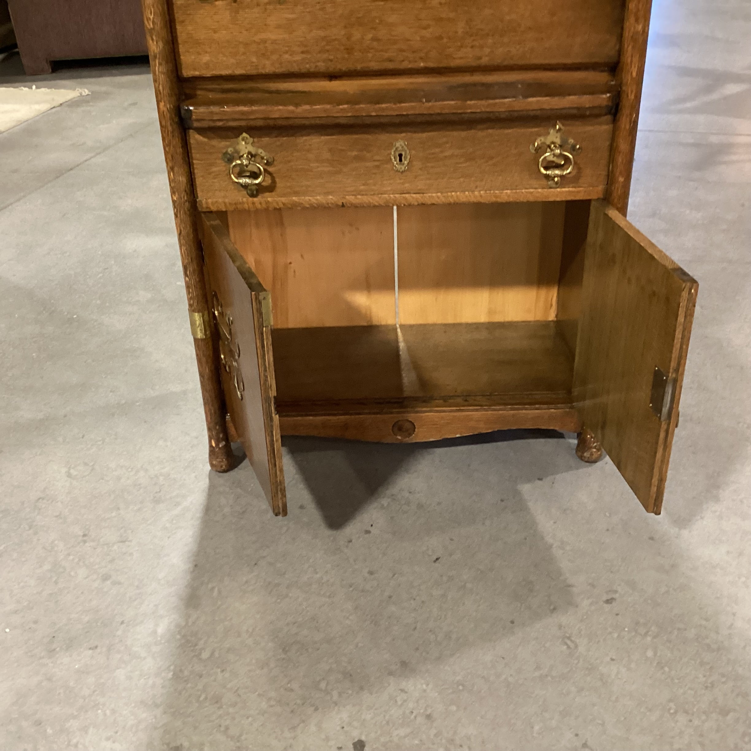 Antique Finished Quarter Sawn Oak with New Brass Embellishments Secretary Desk 29"x 14"x 58.5"