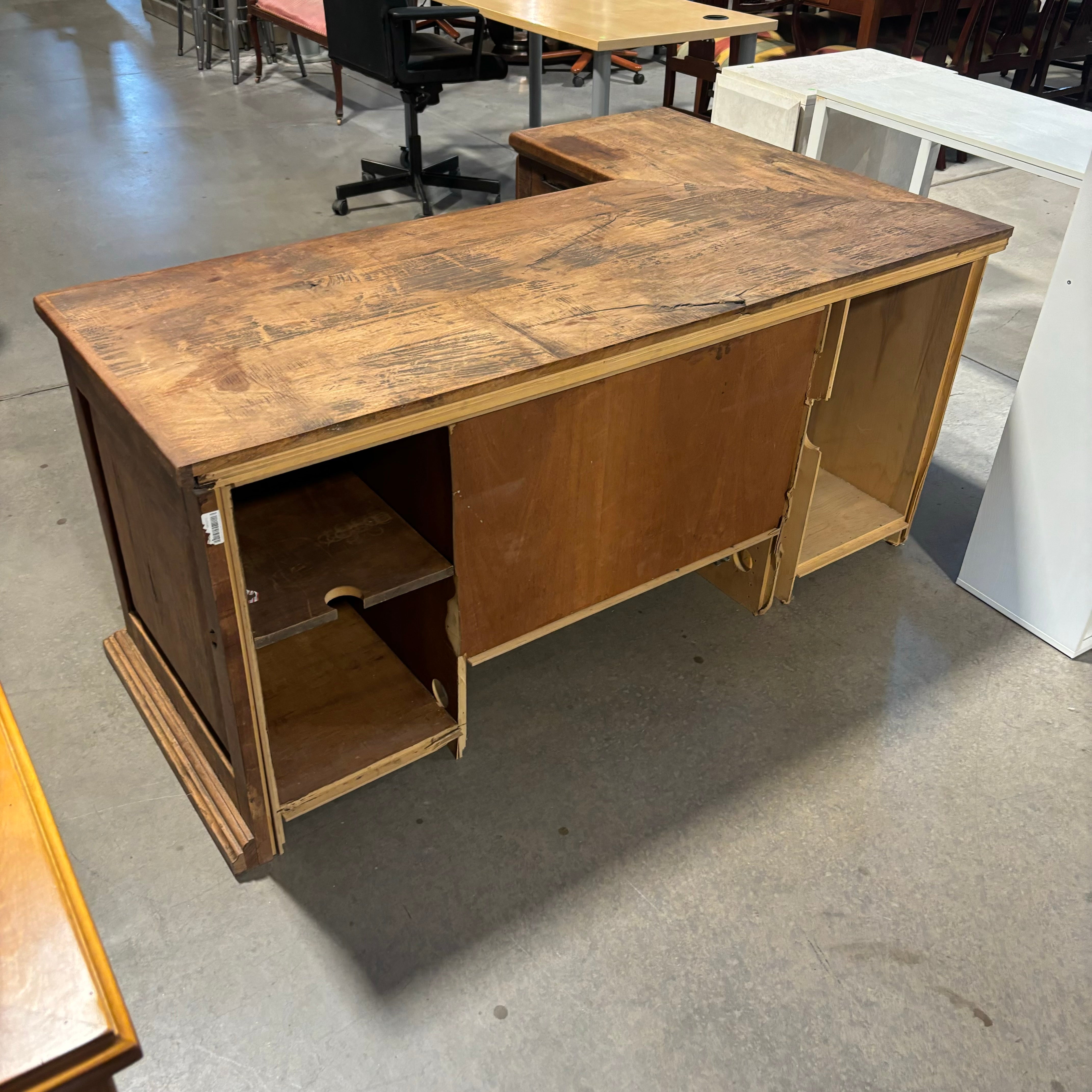 Custom Natural Distressed Wood with Iron Accents L Shaped Desk 66"x 41.5"x 30"