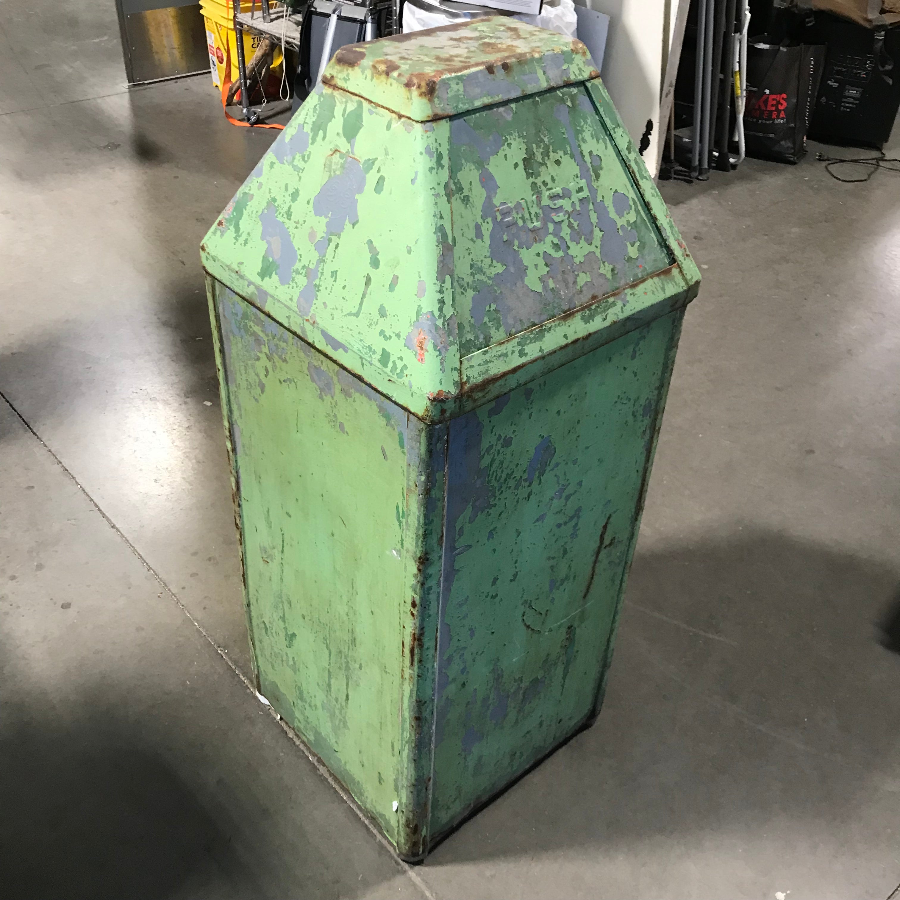 Vintage Industrial Metal Push-Top Trash Can