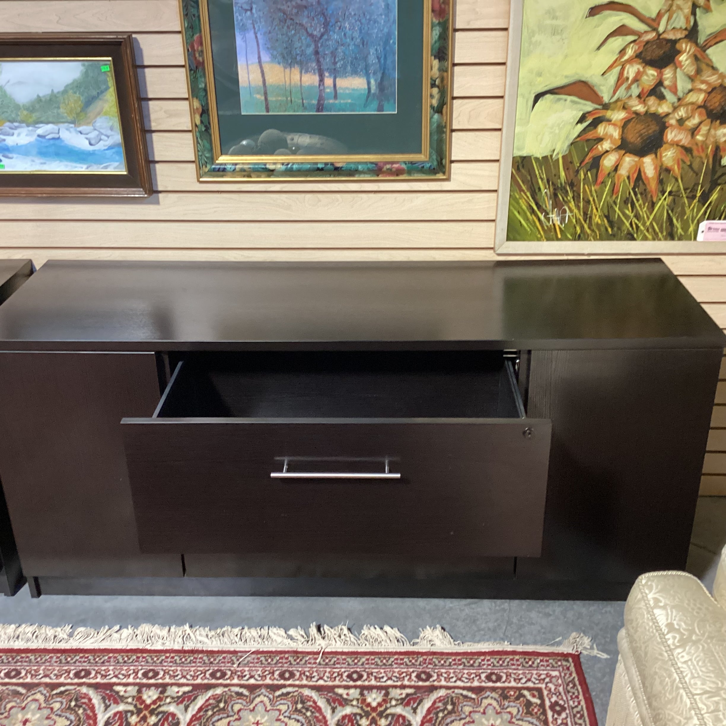 Dark Finish Wood Style Veneer 2 Door 2 Drawer Credenza 63"x 20"x 29"