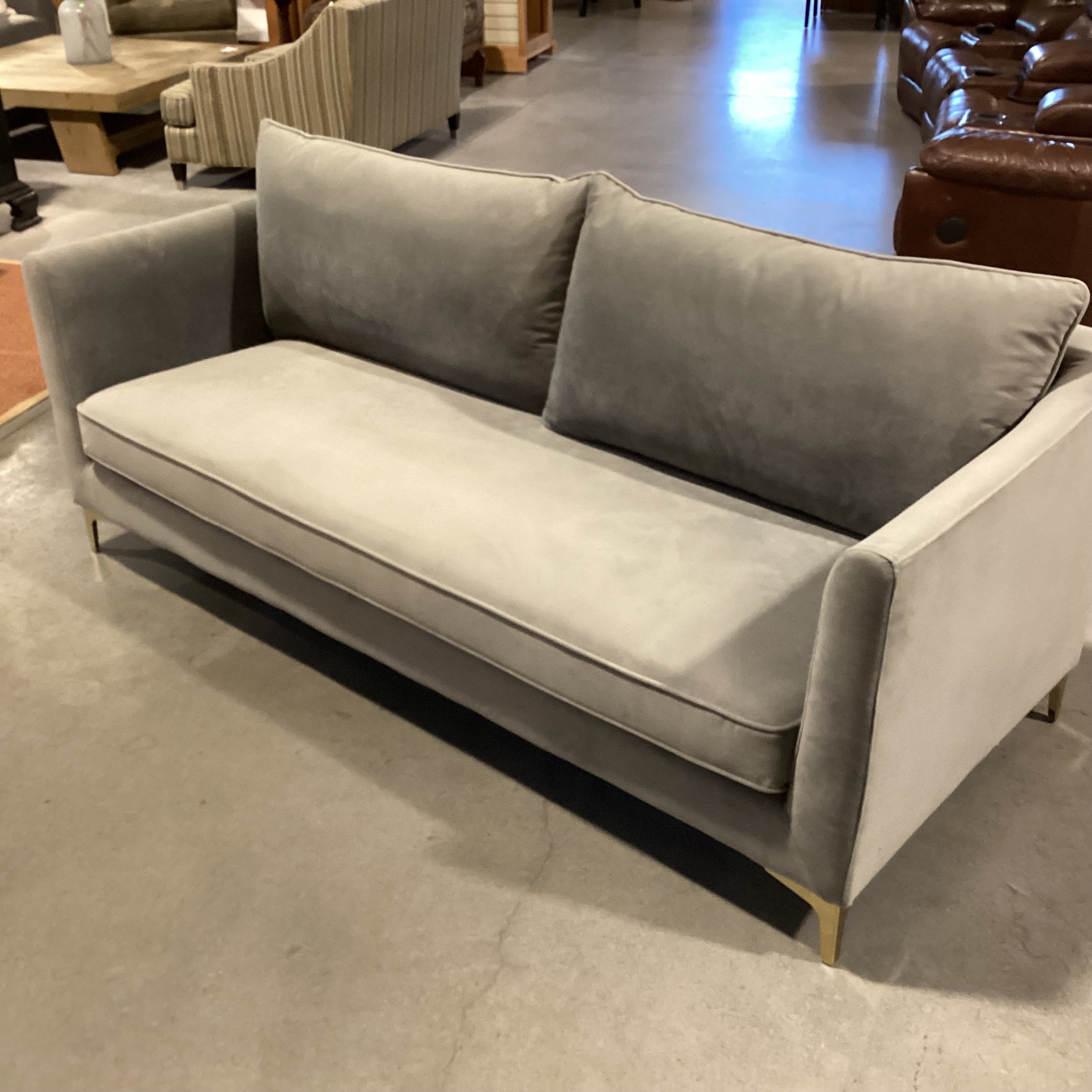 Grey Plush Velvet with Gold Metal Legs Modern Sofa 81"x 34"x 31"
