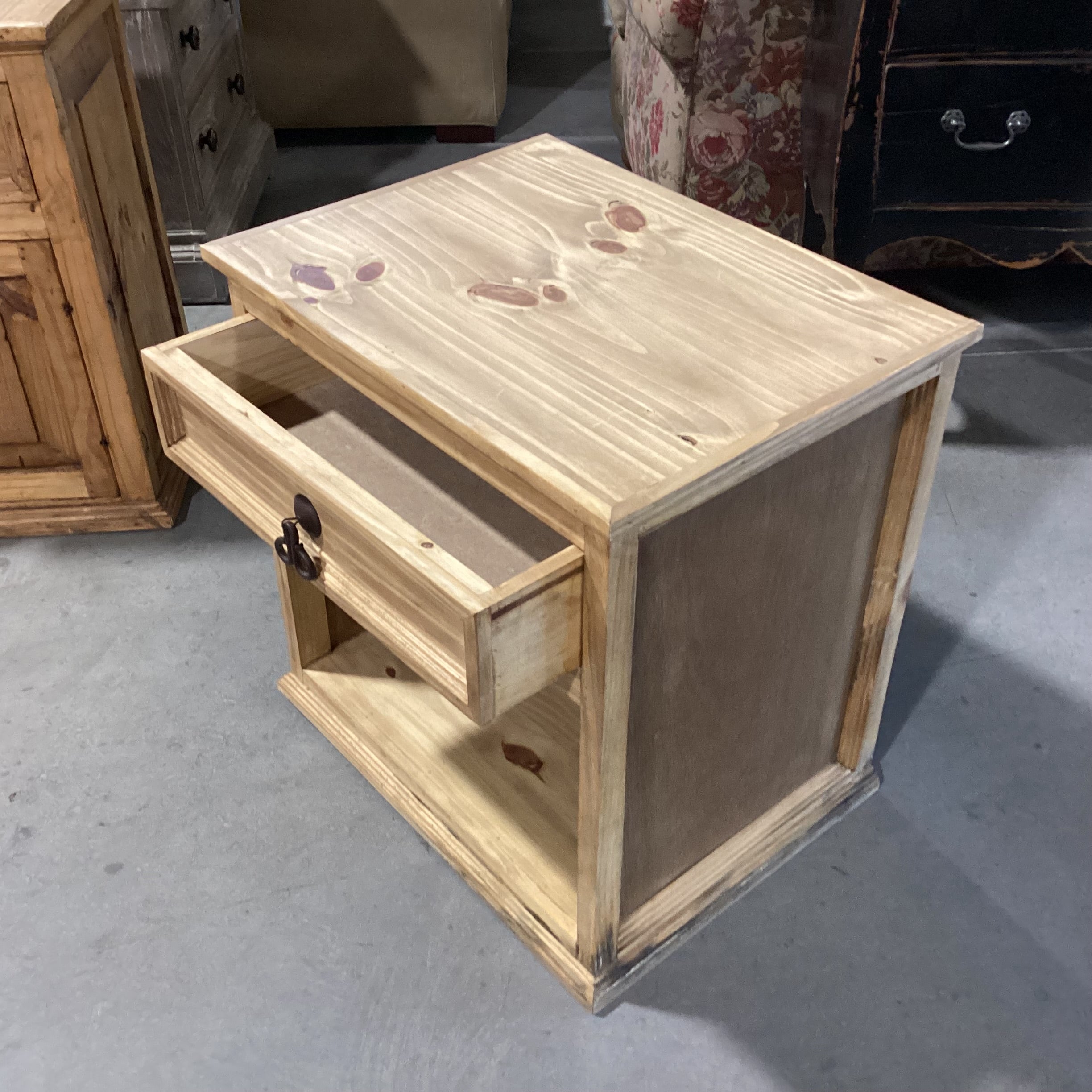 Rustic Pine 1 Drawer Open Cubby End Table 23.5"x 17.5"x 23.5"
