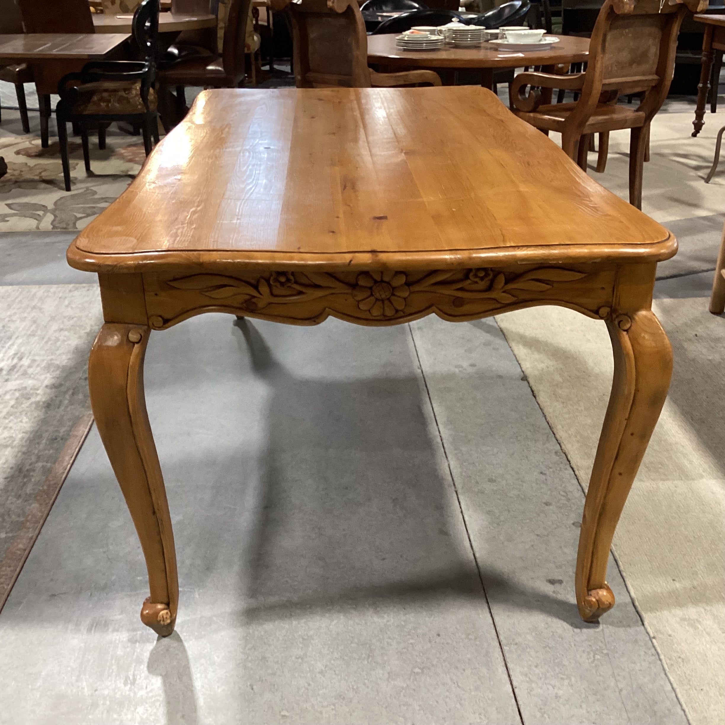French Country with Carved Detail Finished Pine Dining Table 72"x 38.5"x 32"