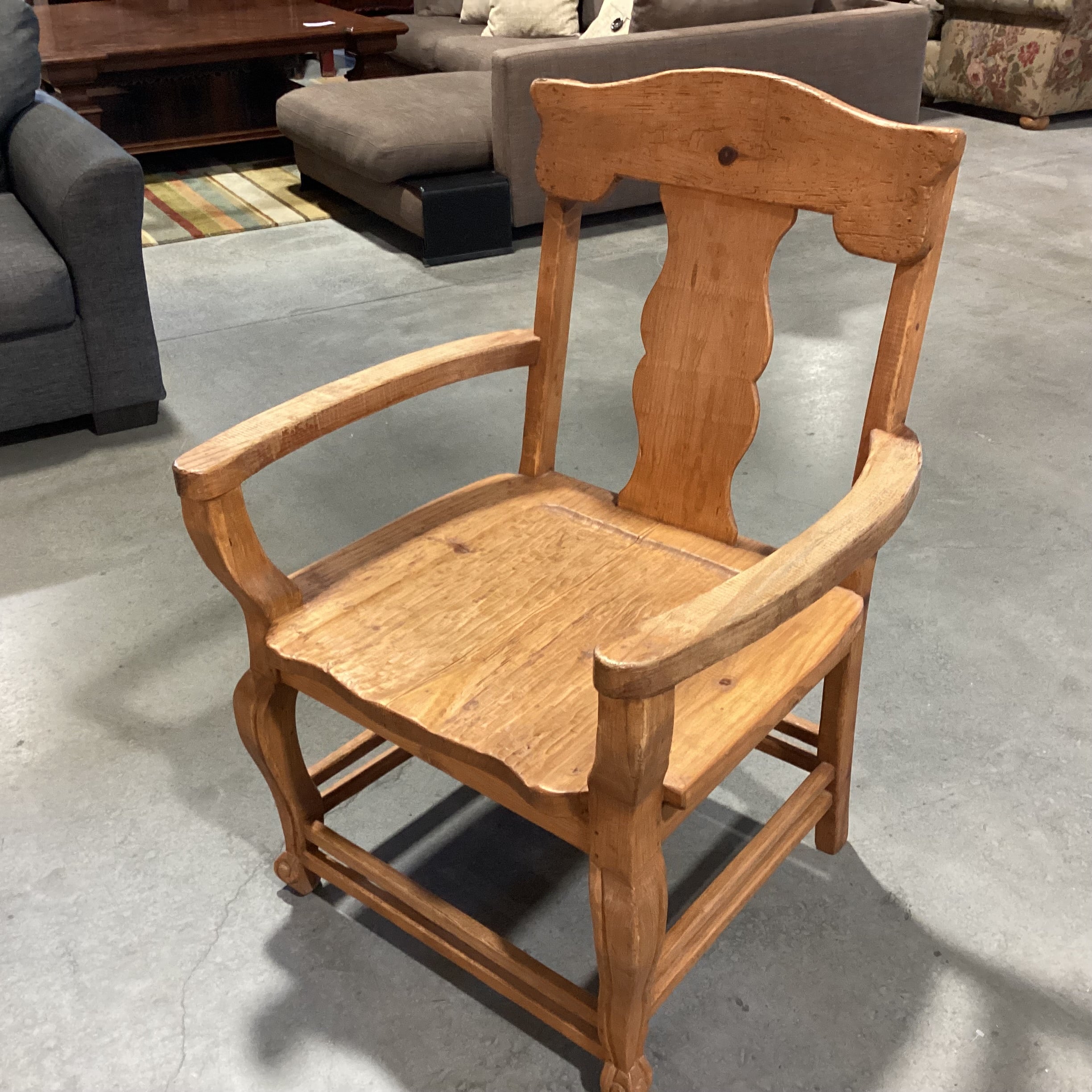 Vintage Natural Carved Wood with Green Cushion Chair 30"x 27"x 41"
